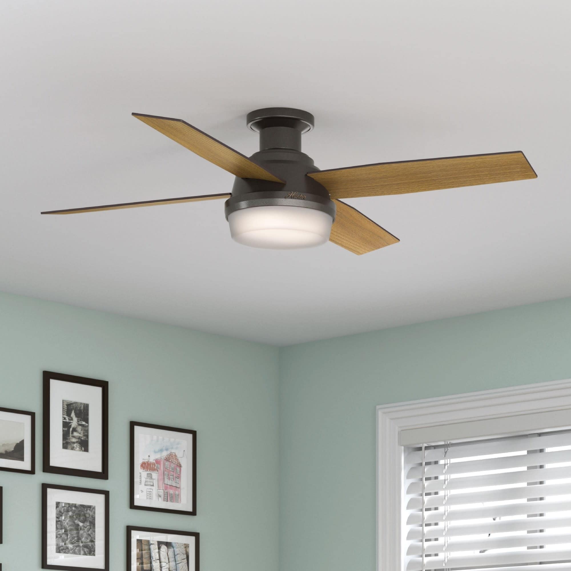 Hunter Fan Dempsey Collection 52 Low Profile Fresh White W 4 Blonde Oak Fresh White Reversible Blades