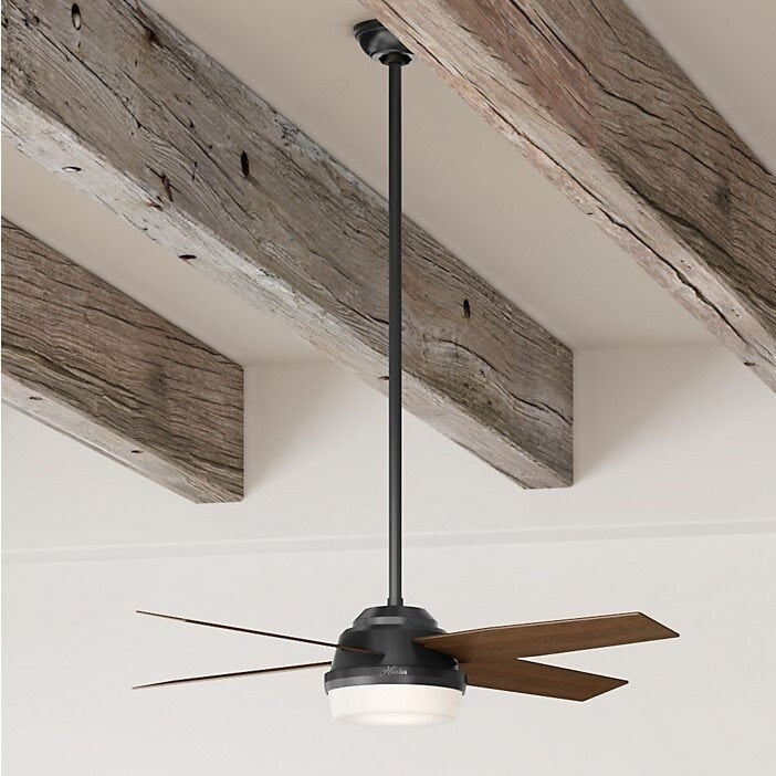 Hunter Fan Dempsey Collection Matte Black Metal And Glass Ceiling Fan With 4 Reversible Blackened Oak Dark Walnut Blades