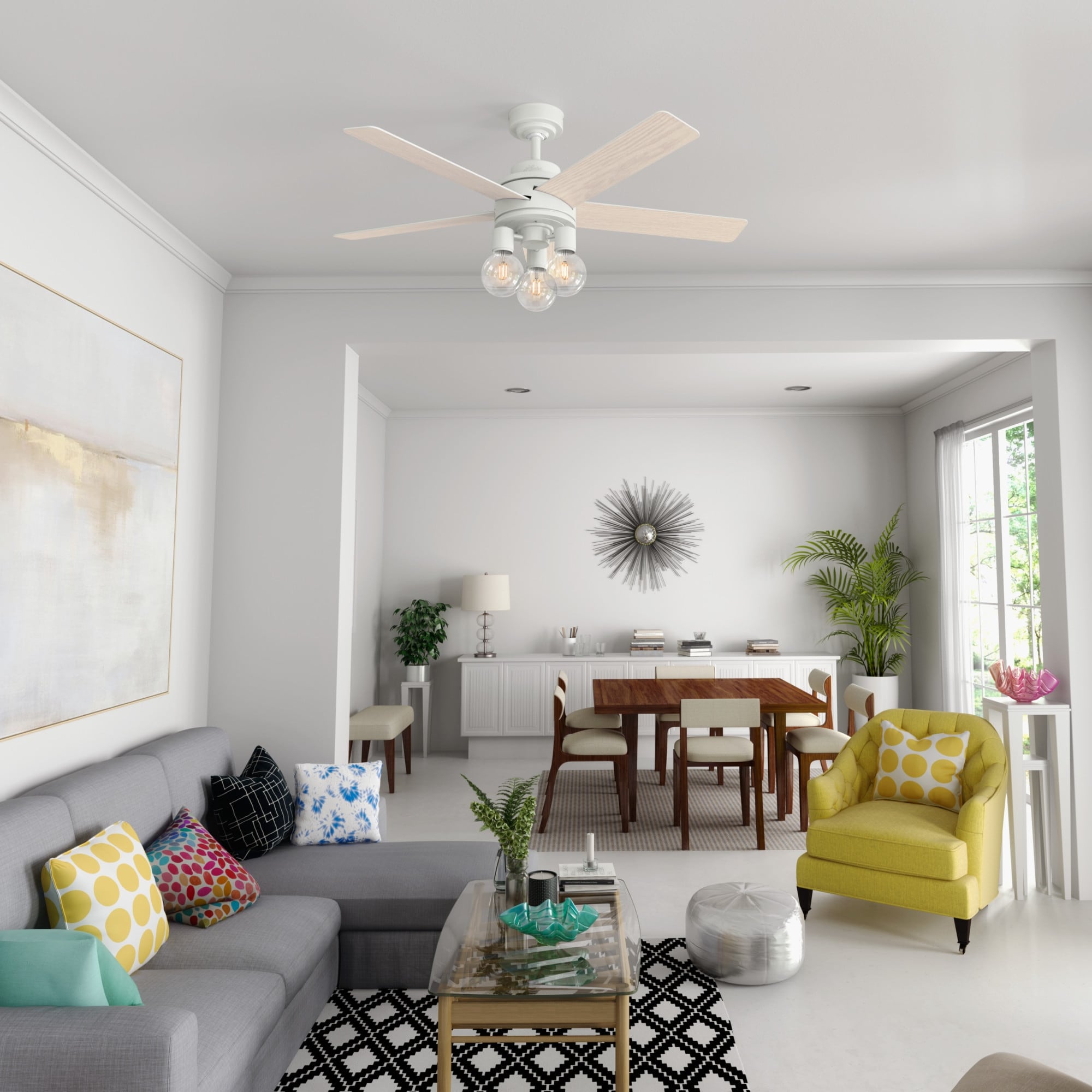Hunter 52 Hardwick Matte Silver Ceiling Fan With Led Light Kit And Remote
