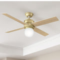 Hunter Fan Hepburn Brass 52 Inch Ceiling Fan With 4 White Grain Aged Oak Reversible Blades Bronze