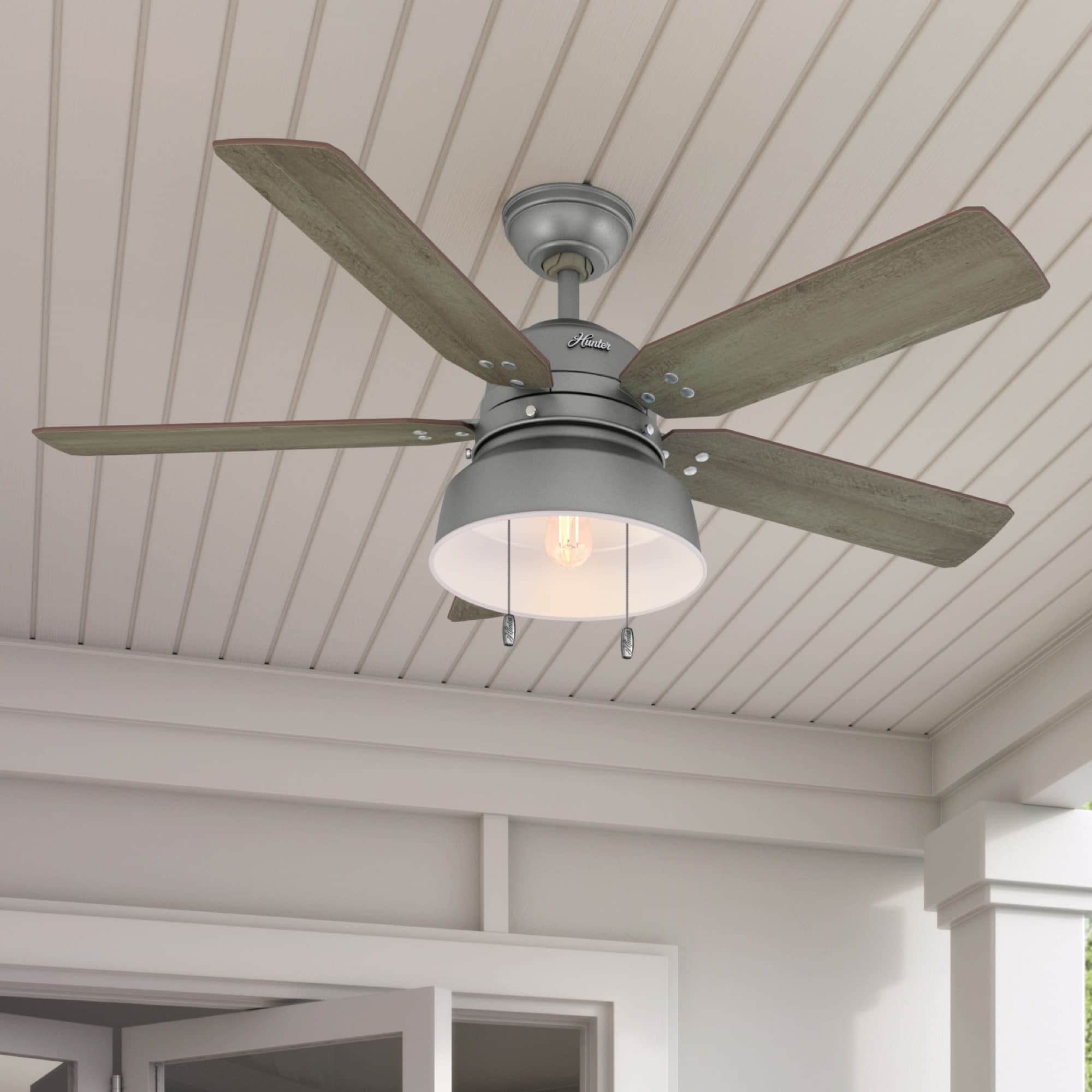 Hunter Fan 52 Mill Valley Matte Silver W 5 Pine Walnut Rev. Blds