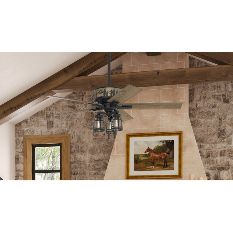 Hunter 52 Mt. Vista Ceiling Fan In Natural Iron With Led Light And Pull Chain Natural Iron