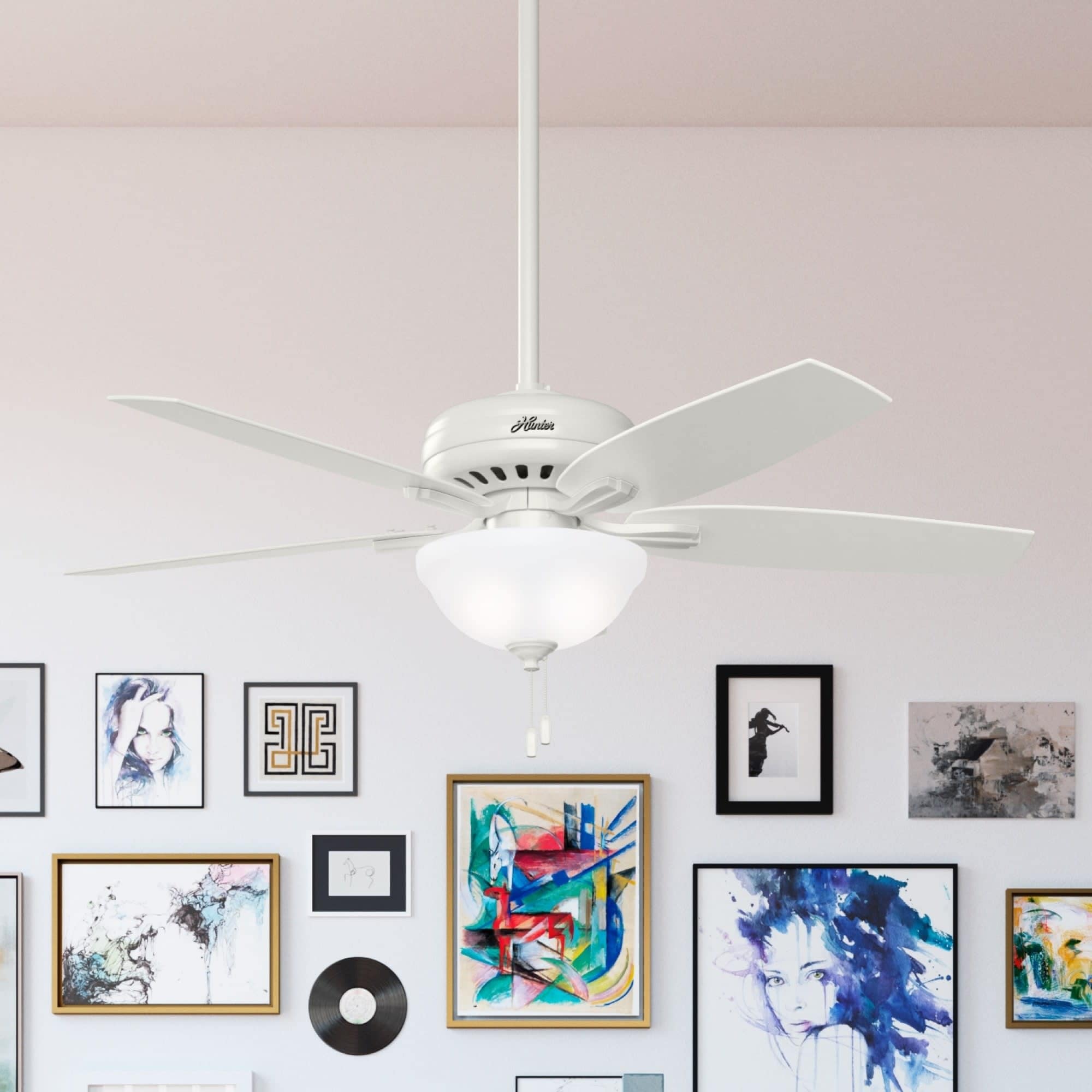 Hunter Fan Newsome Collection 52 Inch Fresh White With 5 Fresh White Light Oak Reversible Blades