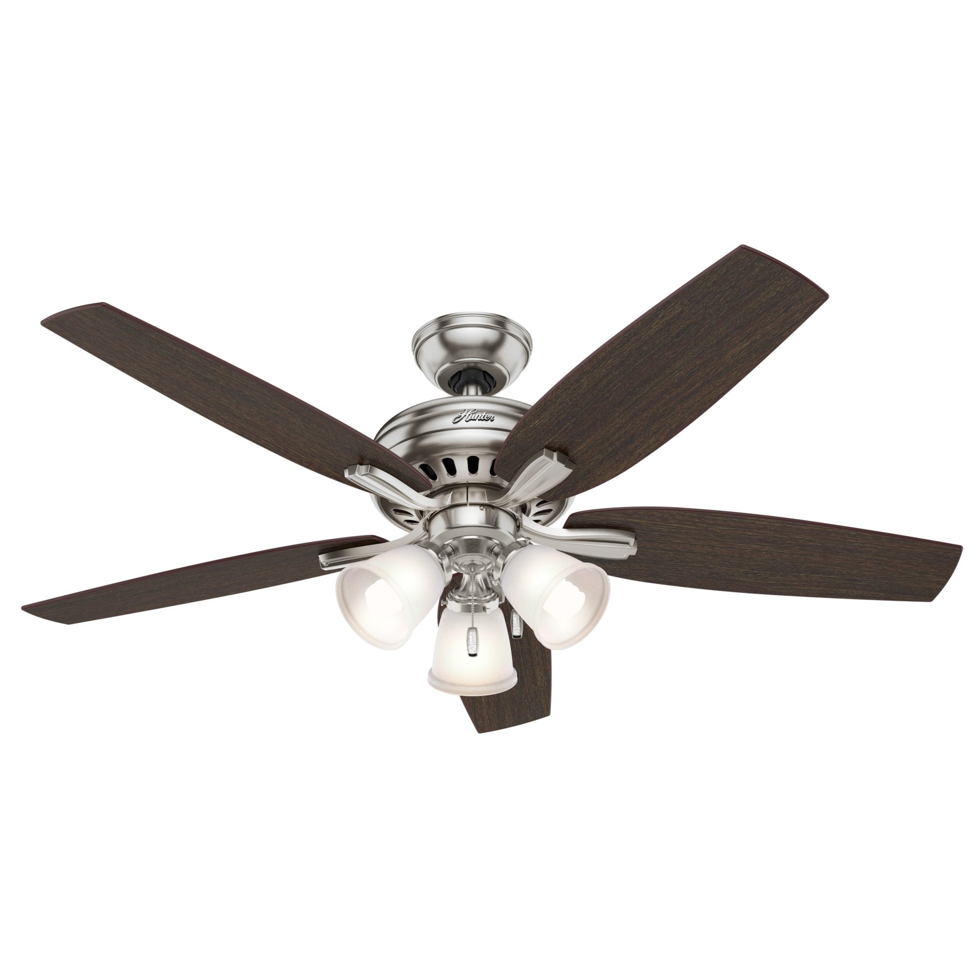 Hunter Fan Newsome Collection 52 Inch Brushed Nickel With 5 Medium Walnut Dark Walnut Reversible Blades Silver