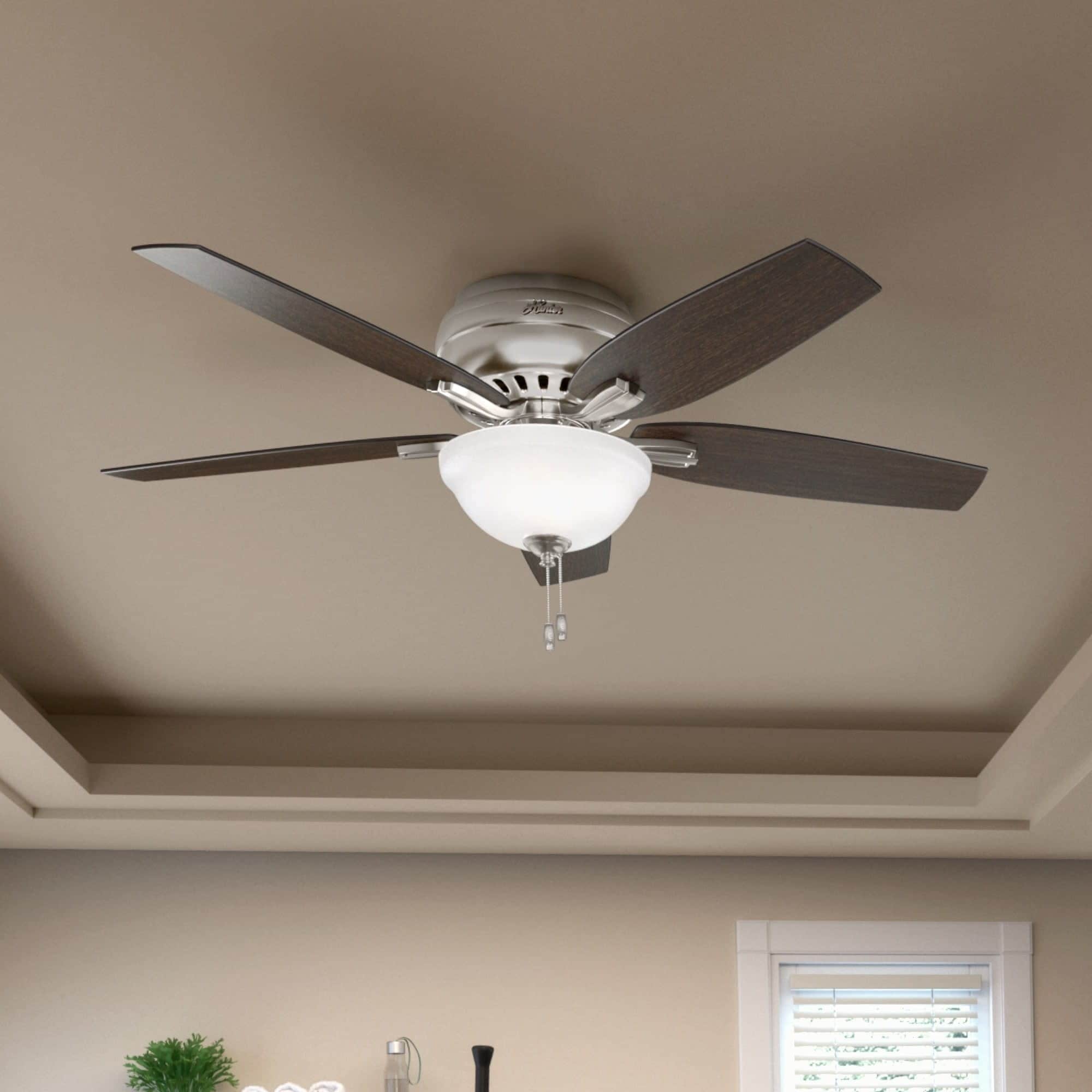 Hunter Fan Newsome Collection 52 Inch Brushed Nickel With 5 Medium Walnut Dark Walnut Reversible Blades Silver