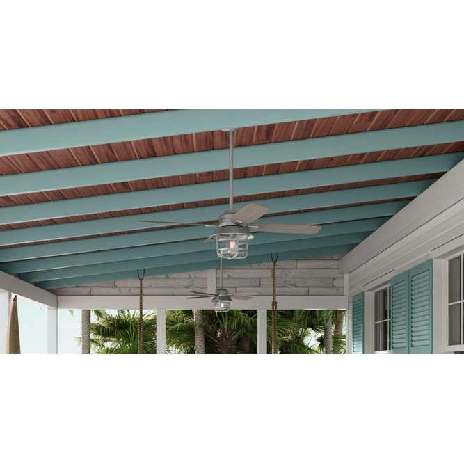 Hunter 52 Port Royale Matte Silver Damp Ceiling Fan W Led Light Remote