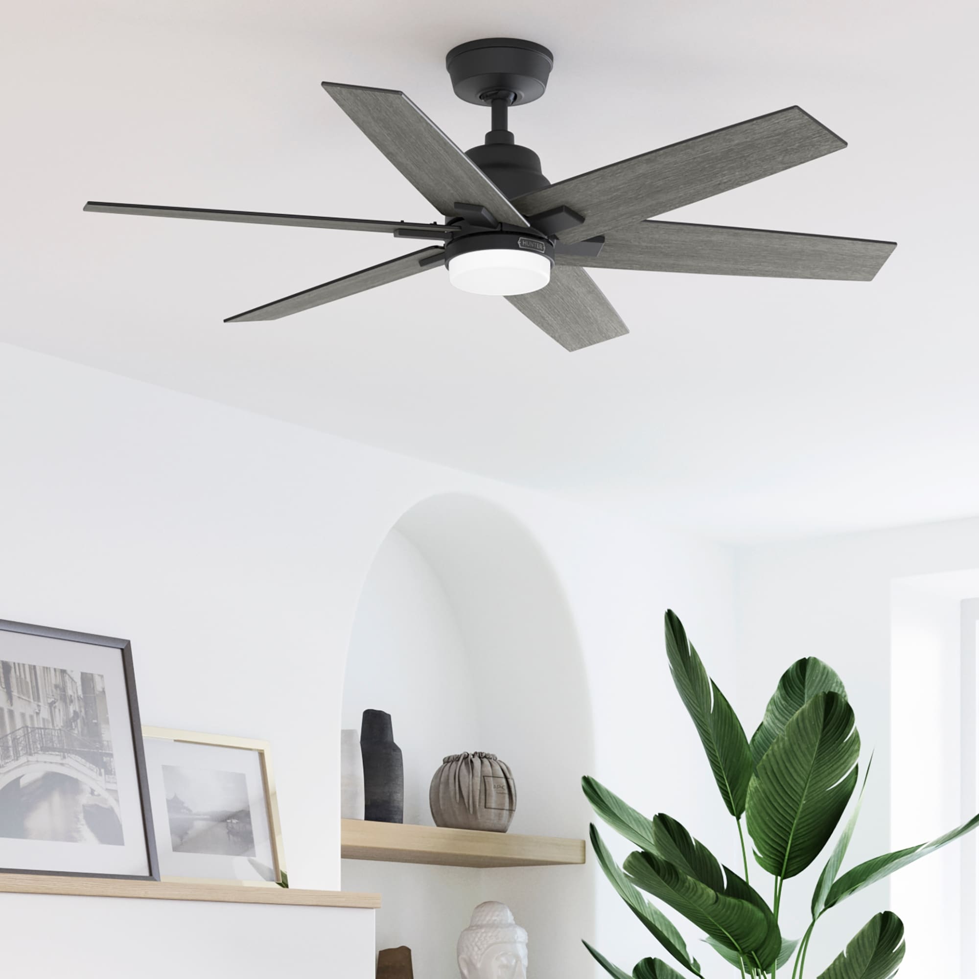 Hunter 52 Hunterexpress Matte Black Ceiling Fan With Led Light And Handheld Remote