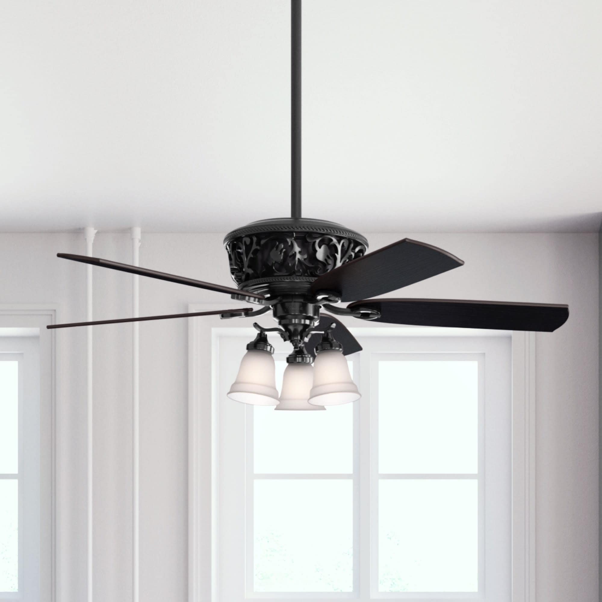Hunter Fan 54 Inch Promenade Gloss Black With 5 Black Oak Blades Ceiling Fan