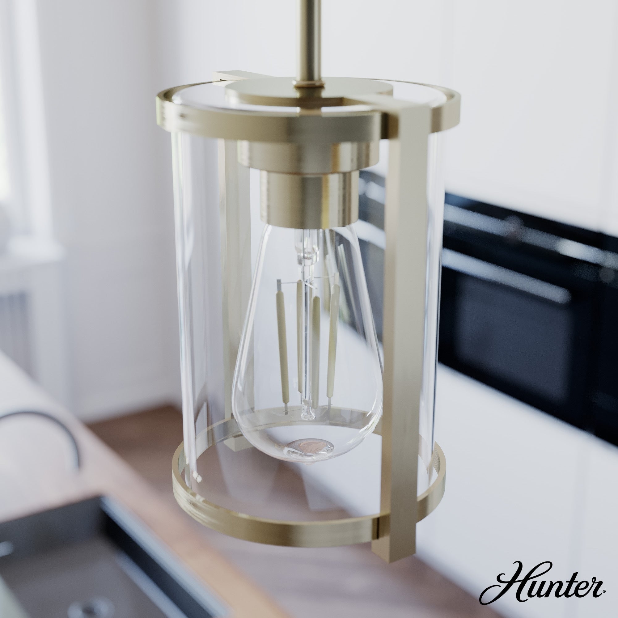 Hunter Astwood Collection Polished Nickel 1 Light Cylinder Pendant