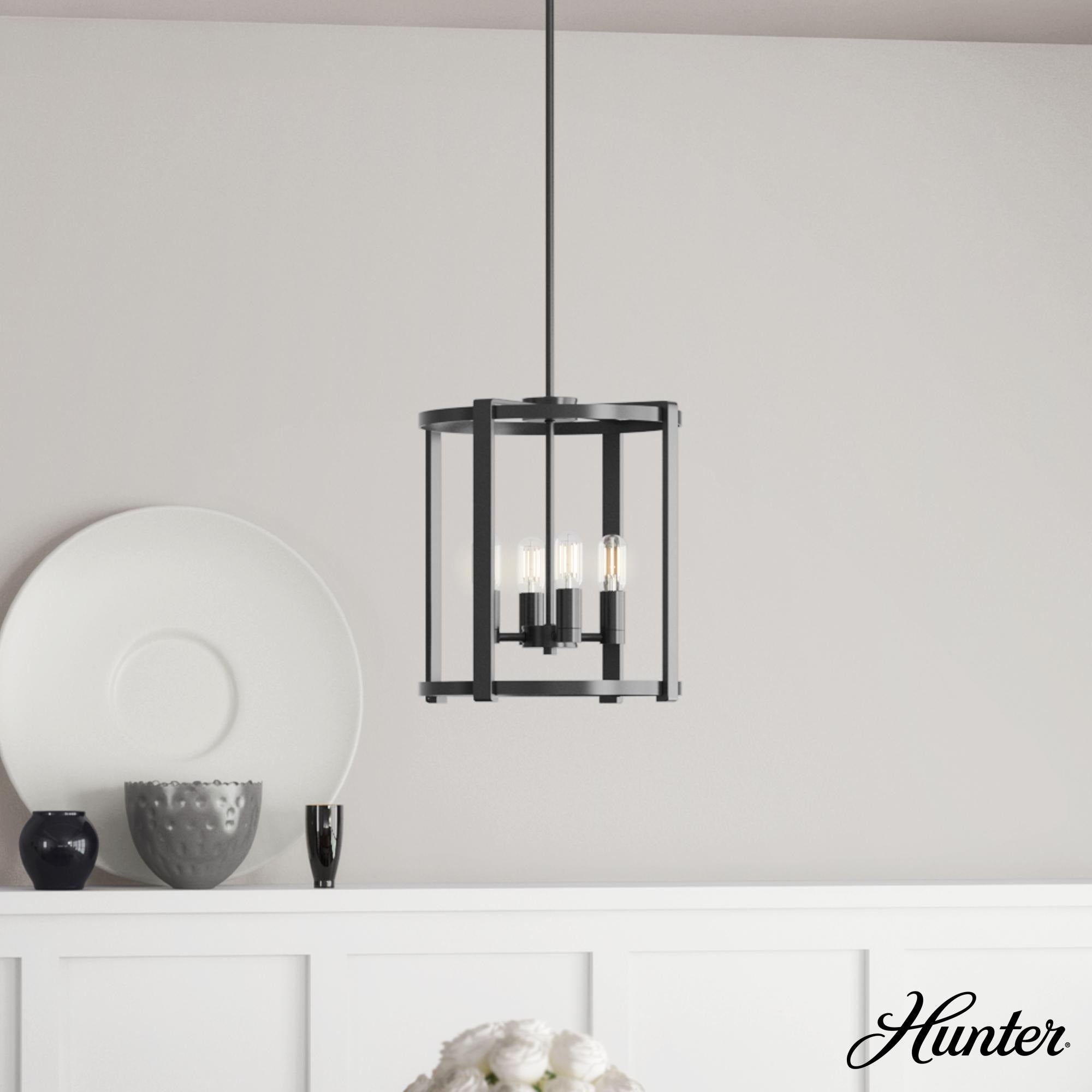 Hunter Astwood Collection Matte Black 4 Light Lantern Chandelier