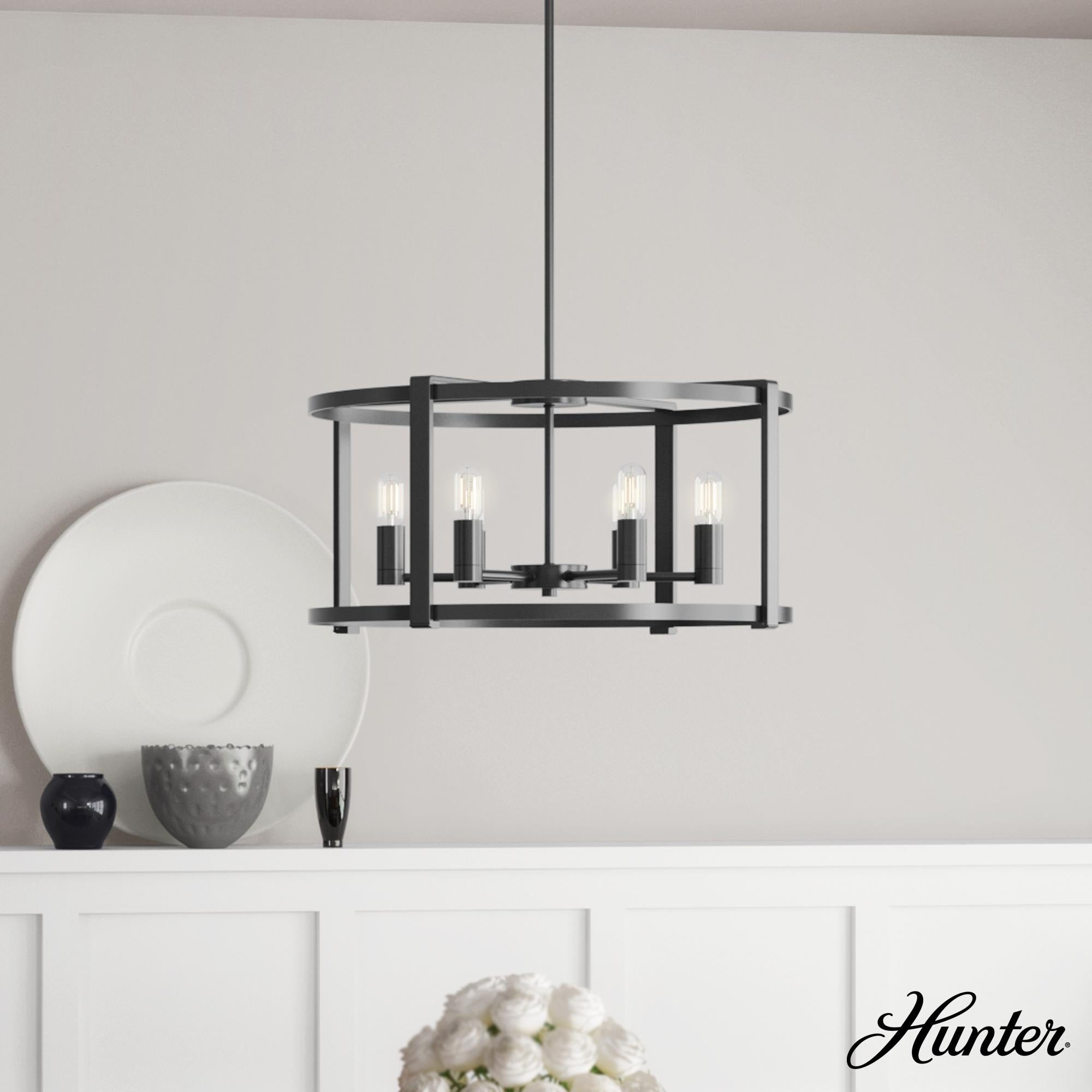 Hunter Astwood Collection Matte Black 6 Light Drum Chandelier