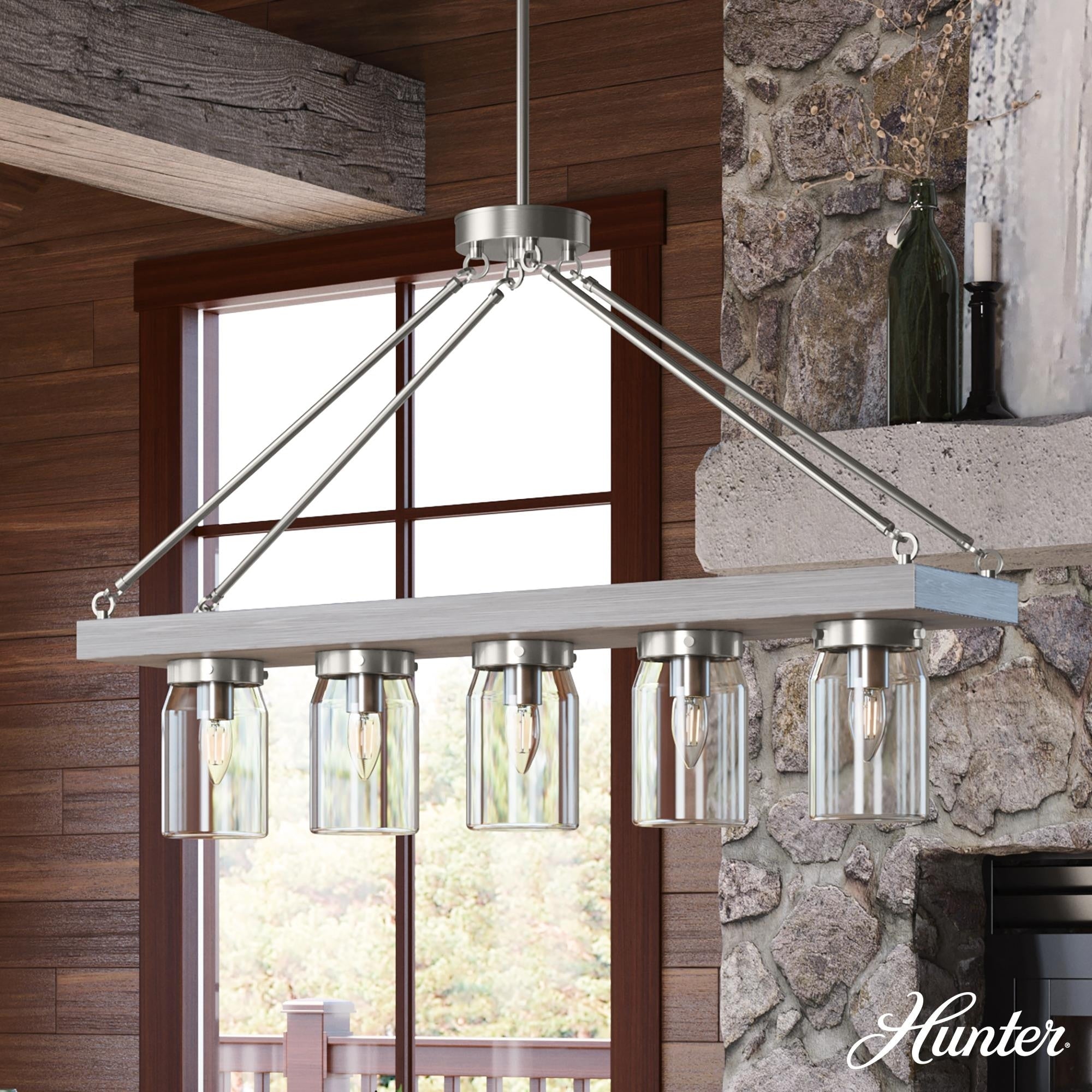 Hunter Devon Park Collection Brushed Nickel 5 Light Rectangle Chandelier