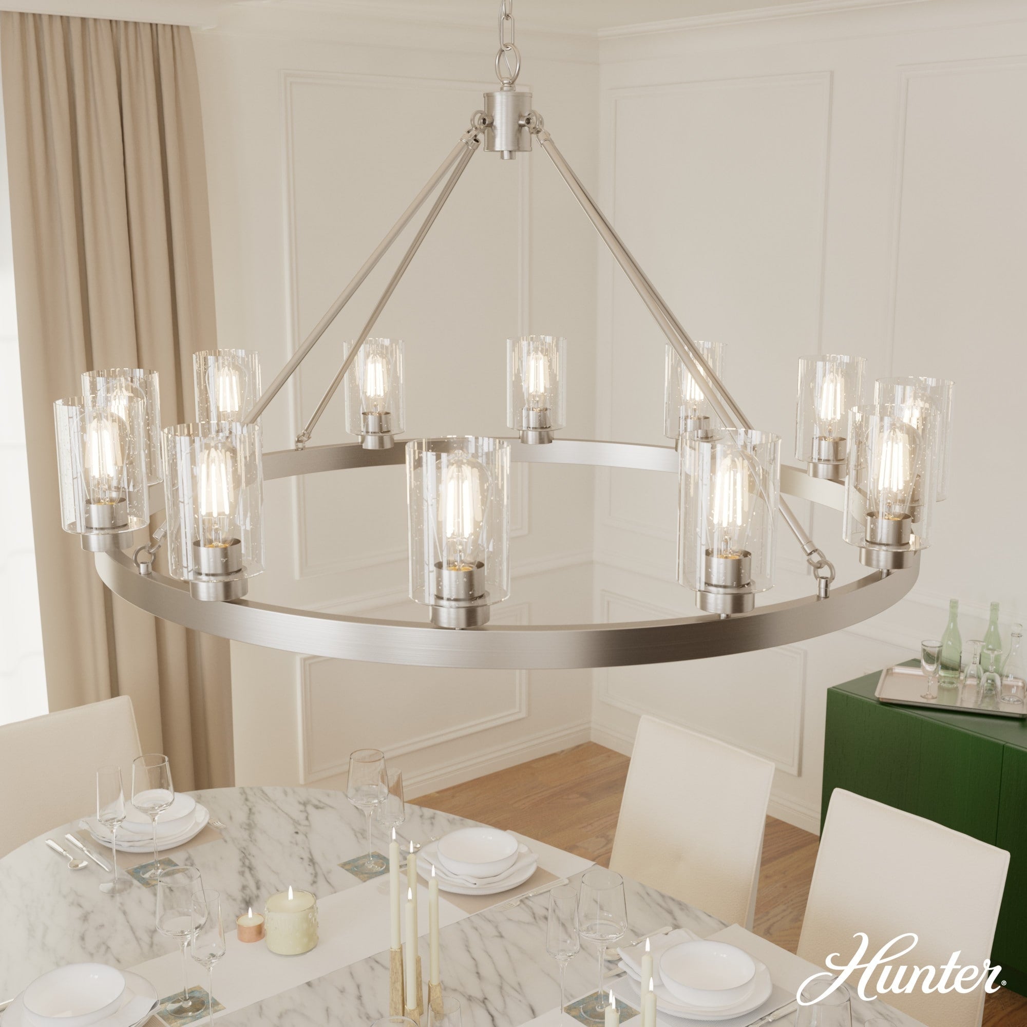 Hunter Hartland Collection Matte Silver 8 Light Wagon Wheel Chandelier