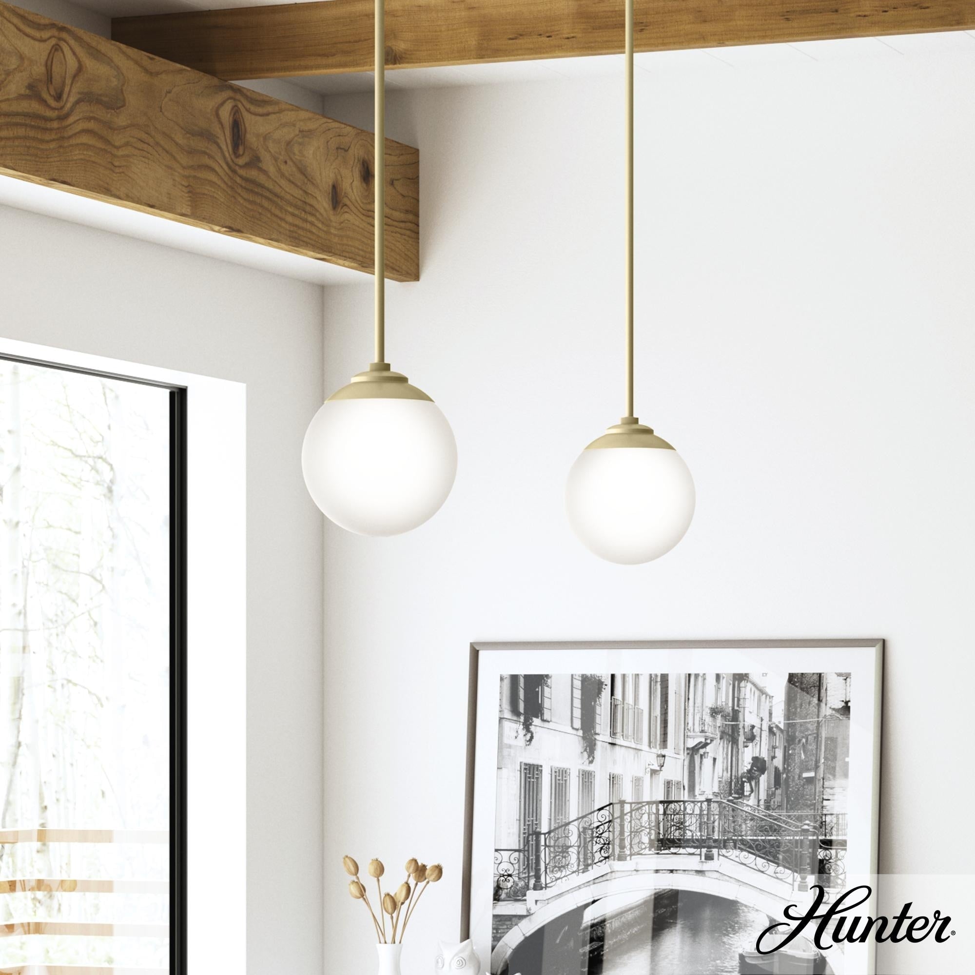 Hunter Hepburn Collection Painted Modern Brass 1 Light Sputnik Pendant