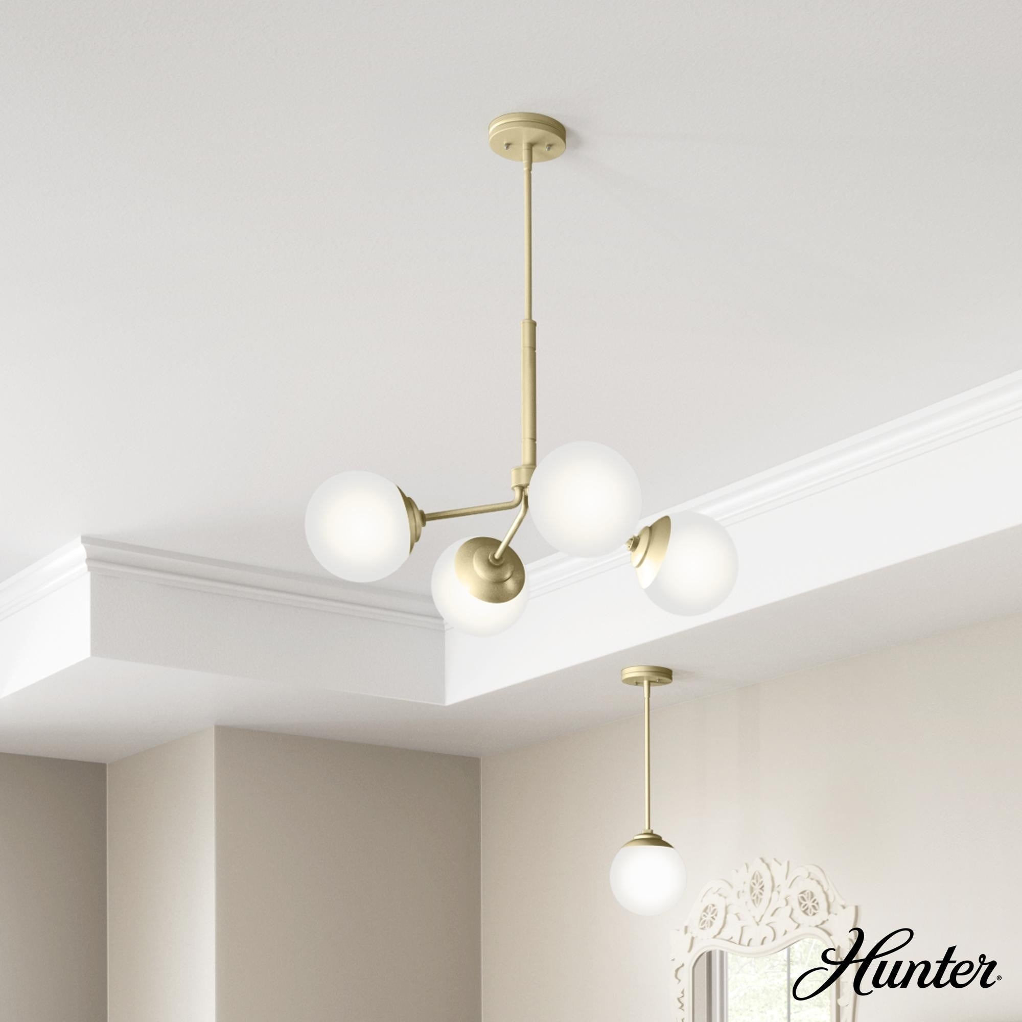 Hunter Hepburn Collection Modern Brass 4 Light Sputnik Chandelier
