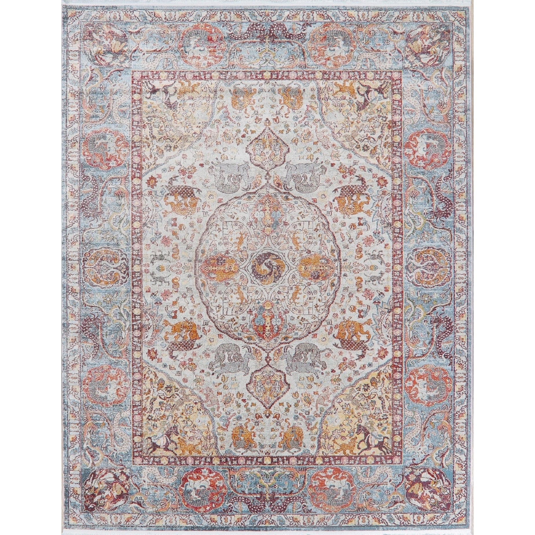 Hunting Style Anima Pictorial Distressed Oriental Heat Set Area Rugs
