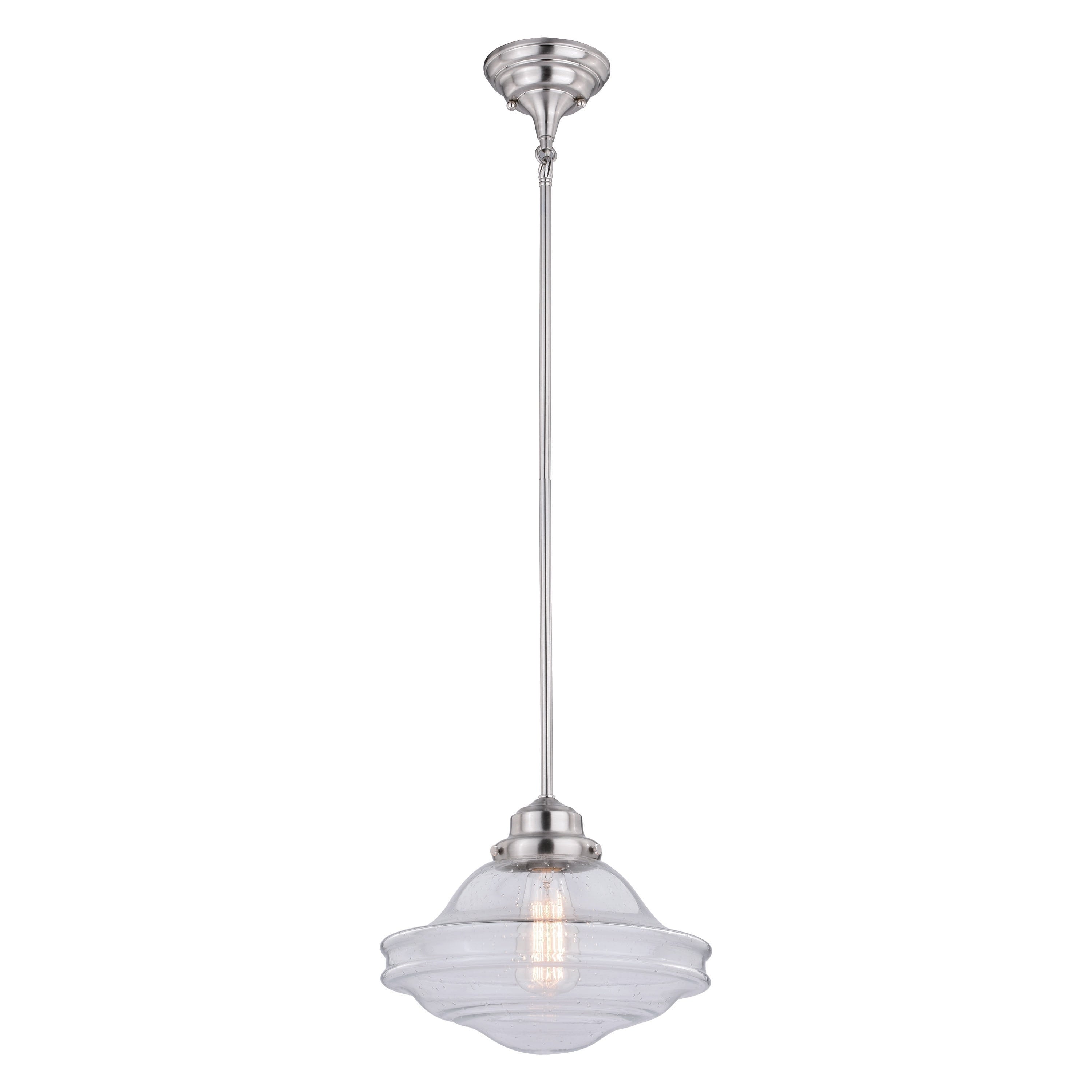 Vaxcel Huntley Satin Nickel Farmhouse Mini Pendant Schoolhouse Light