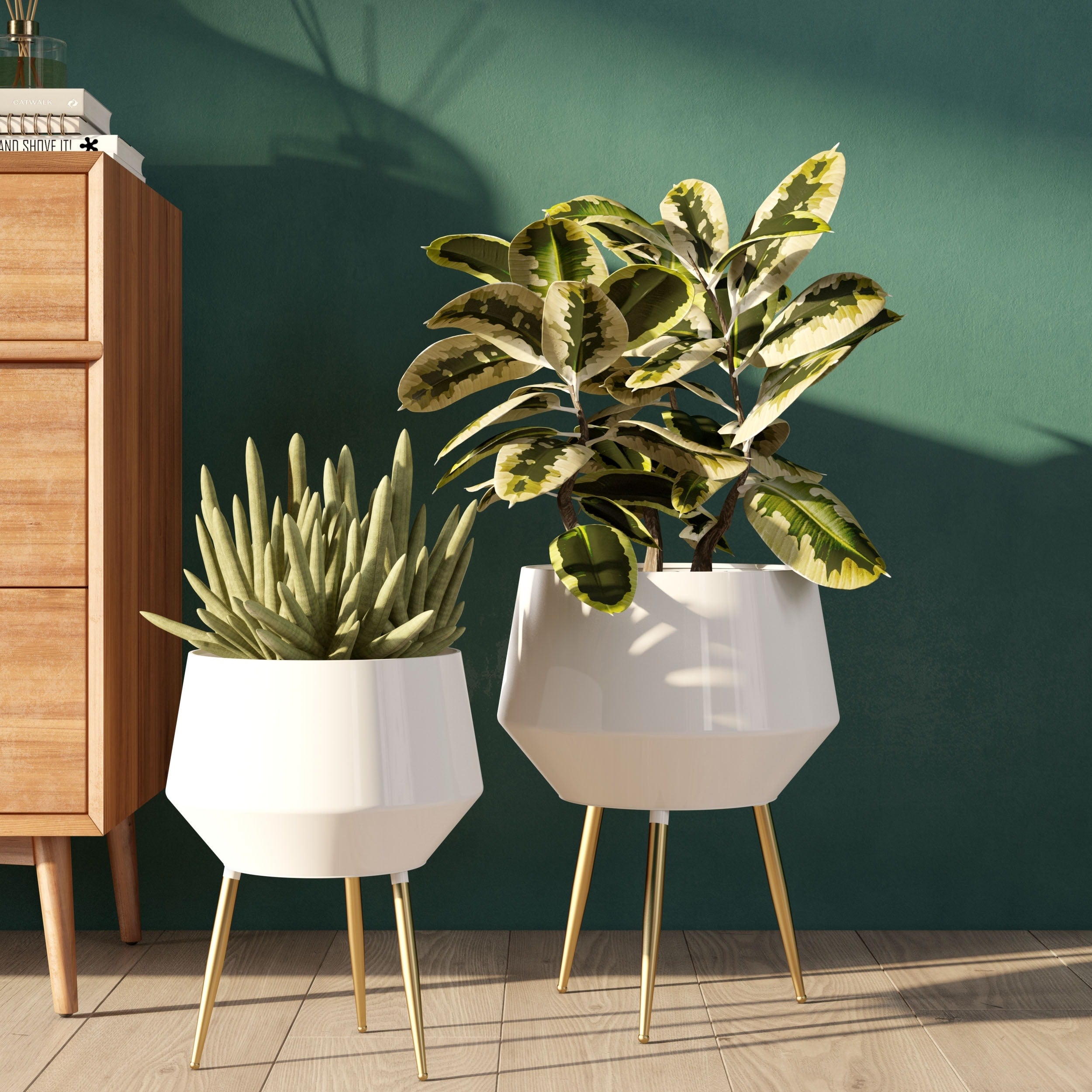 Huxley Mid Century Modern Planters White Set Of 2