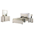 Hyao 4Pc Queen Bedroom Set W Led Headboard Whitewash Dresser Mirror