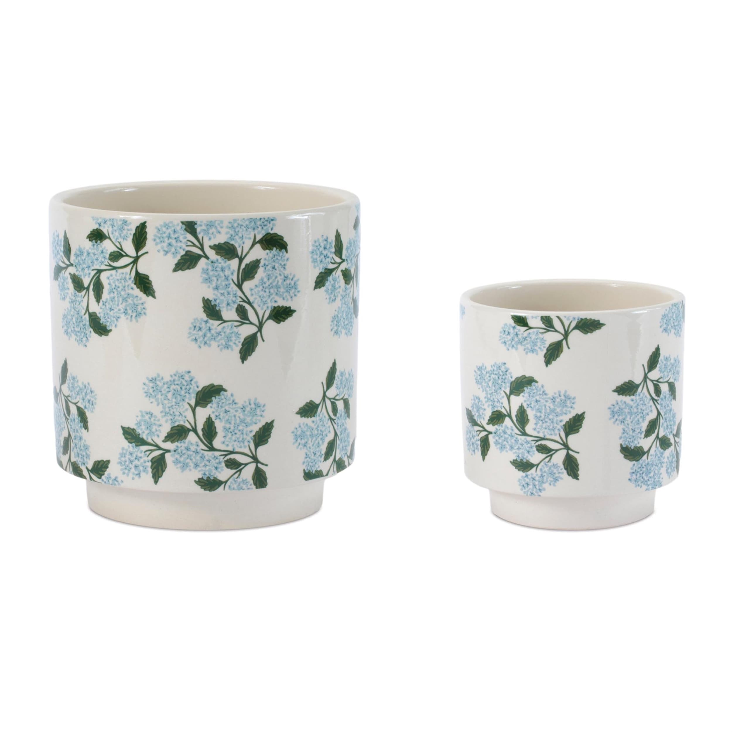 Hydrangea Floral Pattern Planter Set Of 2