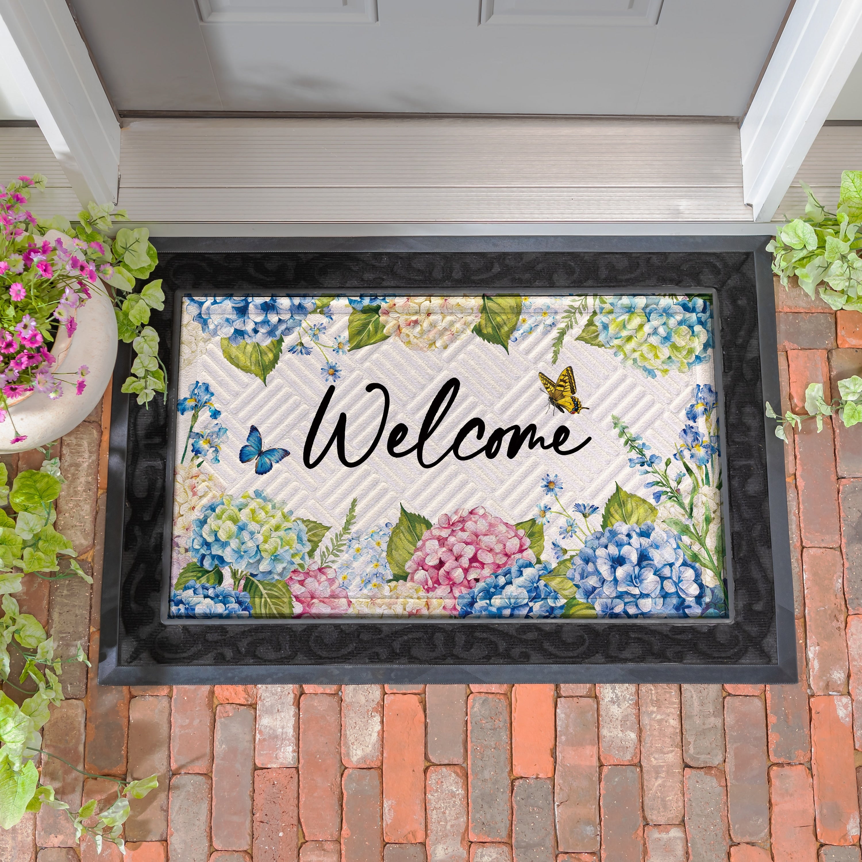 Hydrangea Butterfly Embossed Door Mat 30 X 18