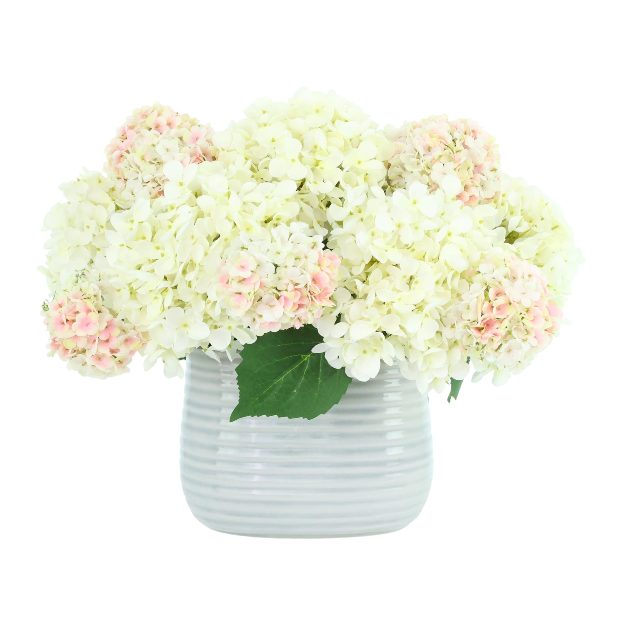 Hydrangea And Viburnum Arrangement In Ridged Vase