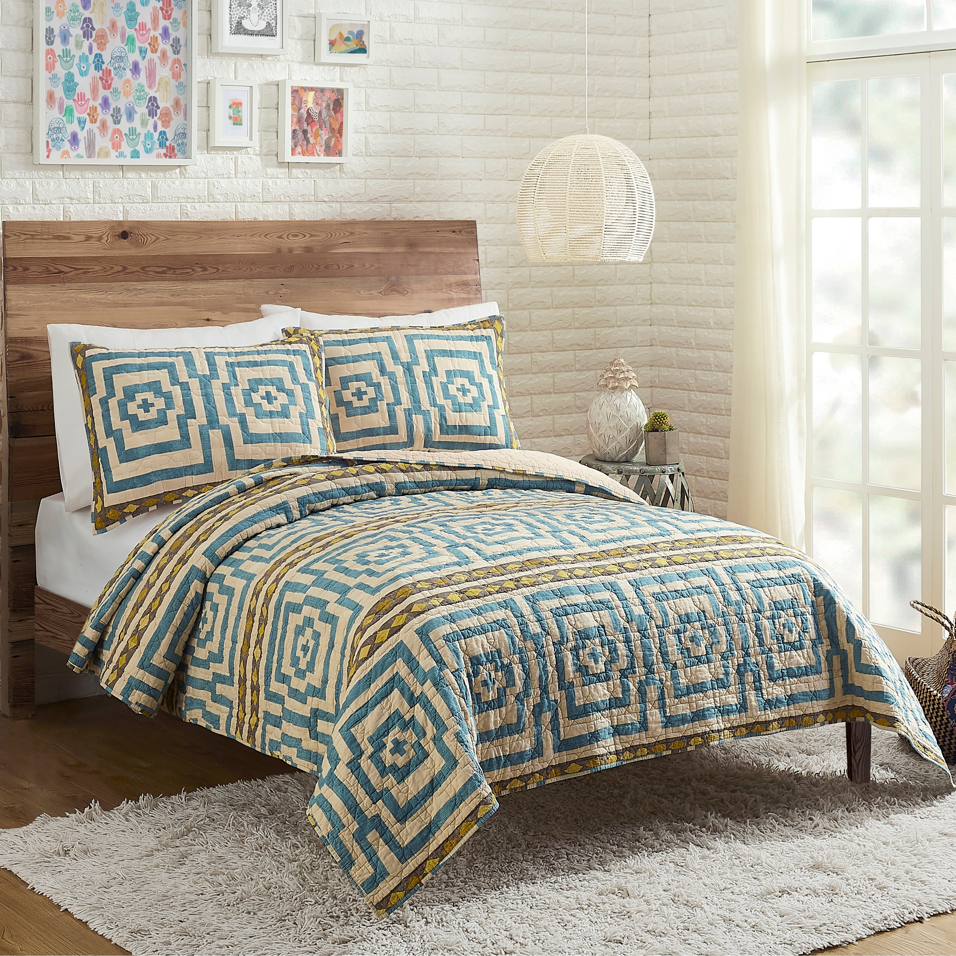 Hypnotic Blue Quilt Set 3 Pieces Set