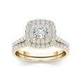 De Couer Igi Certified 10K Yellow Gold 1 1 4 Ct Tdw Diamond Halo Engagement Ring Set