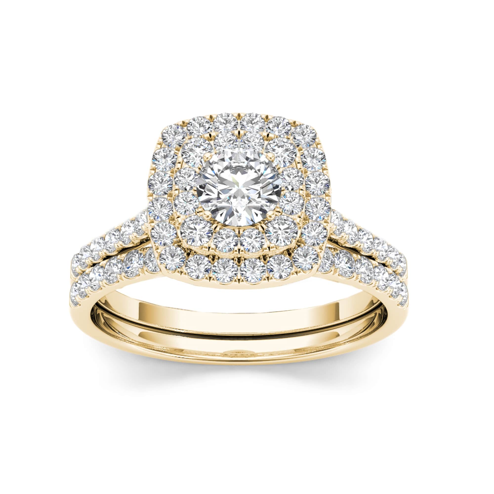 De Couer Igi Certified 10K Yellow Gold 1 1 4 Ct Tdw Diamond Halo Engagement Ring Set