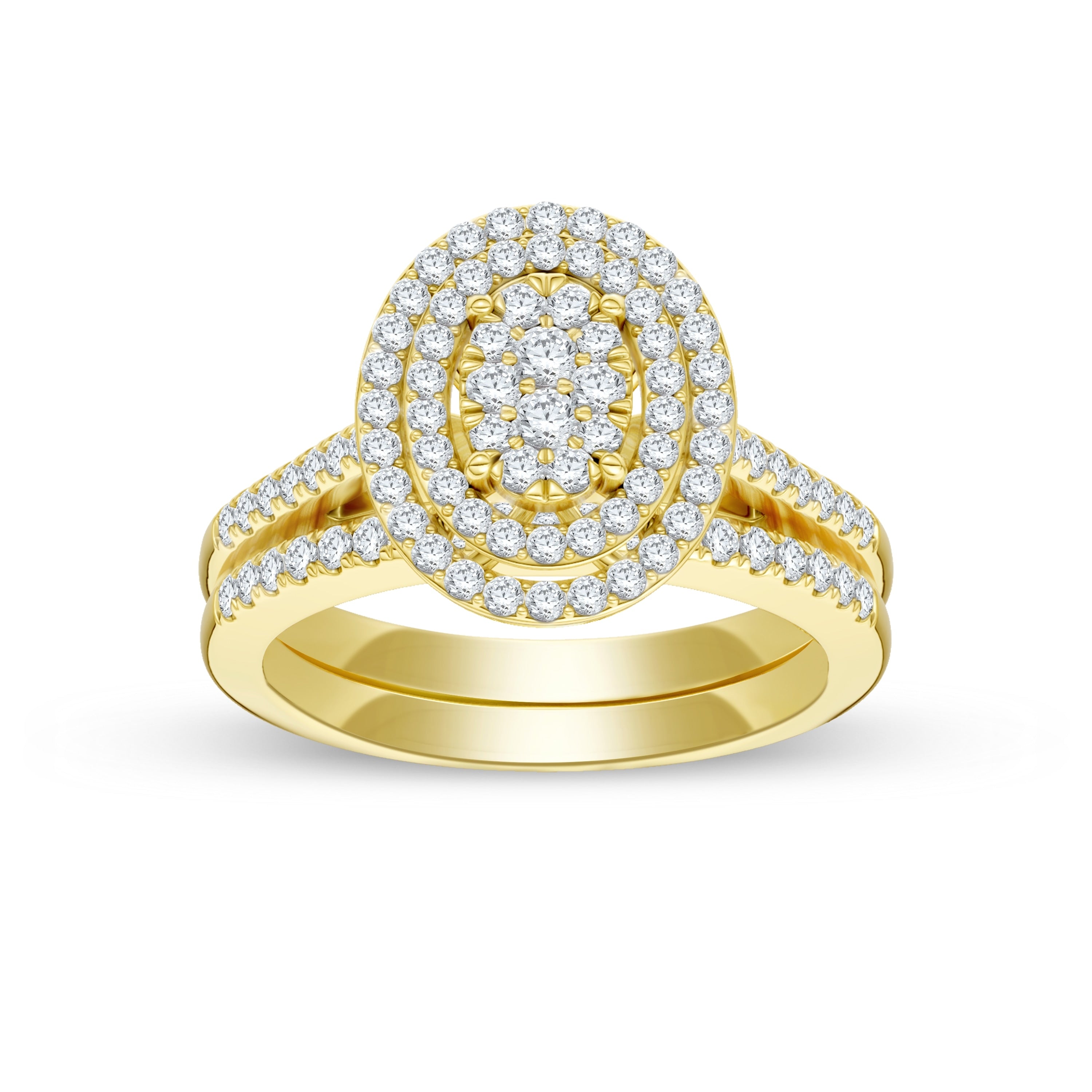 De Couer Igi Certified 10K Yellow Gold 1 2Ct Tdw Oval Shaped Cluster Halo Bridal Set