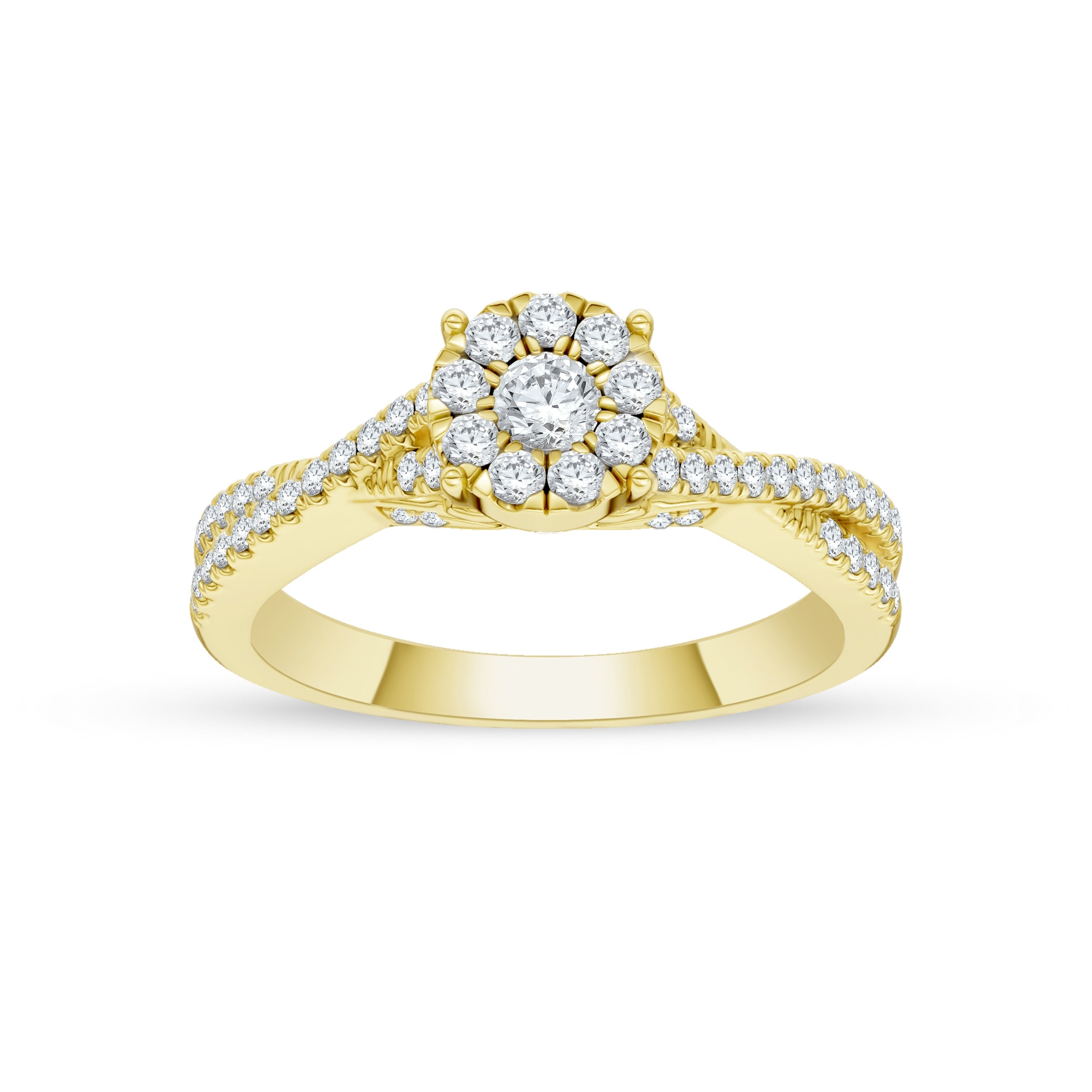 De Couer Igi Certified 10K Gold 1 2Ct Tdw Diamond Halo Engagement Ring