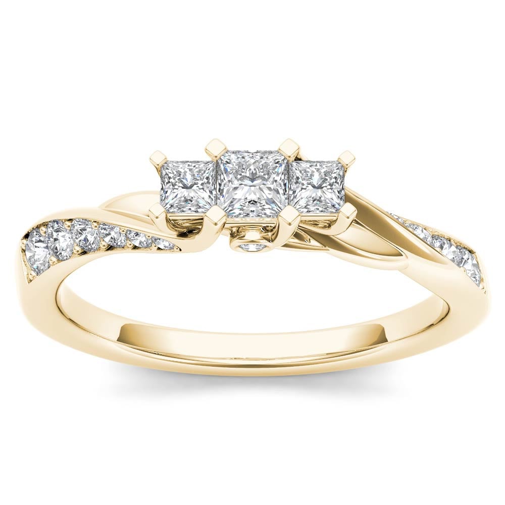 De Couer Igi Certified 10K Yellow Gold 1 2Ct Tdw Diamond Three Stone Anniversary Ring