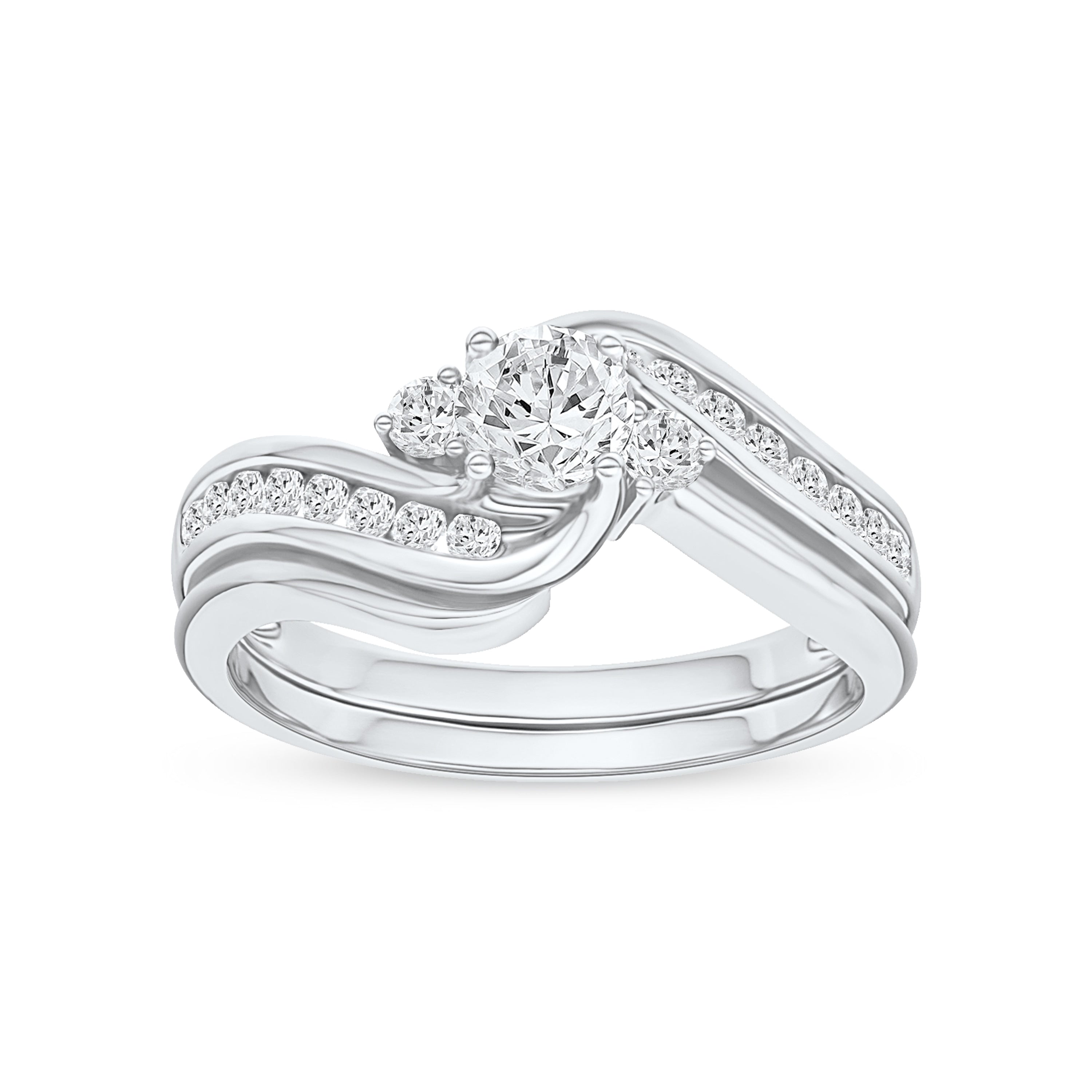 De Couer 14K White Gold 1 2Ct Tdw Diamond Three Stone Swirl Bridal Set