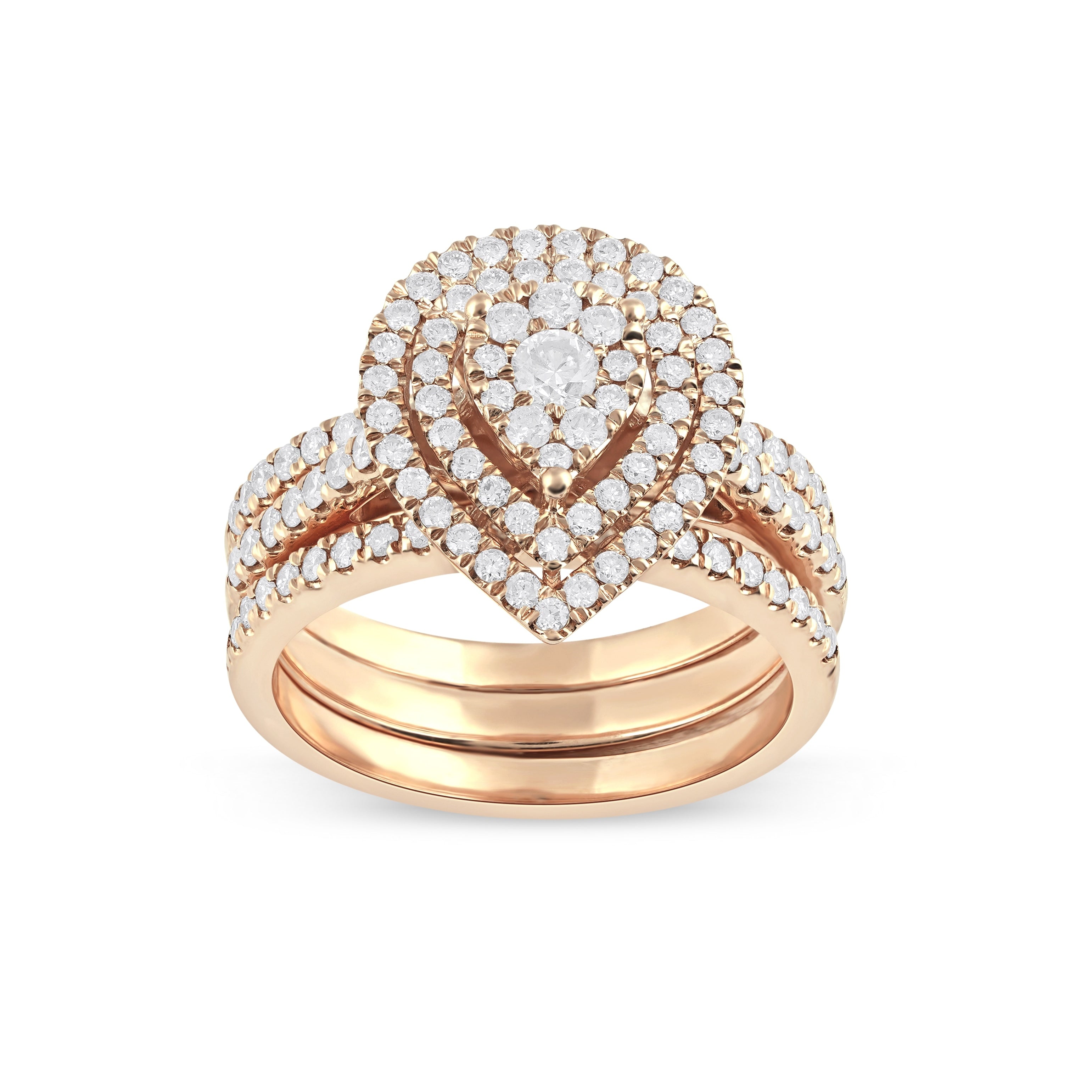 De Couer Igi Certified 1Ct Tdw Pear Shaped Cluster Halo Bridal Set Yellow