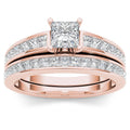 De Couer Igi Certified 14K Rose Gold 1Ct Tdw Princess Cut Diamond Engagement Ring Set Pink
