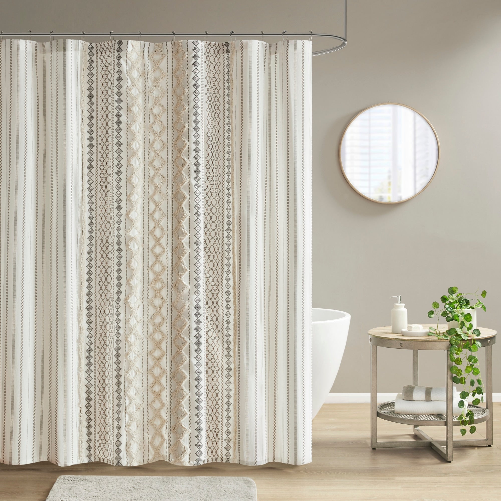 Ink Ivy Imani Cotton Printed Shower Curtain With Chenille Stripe