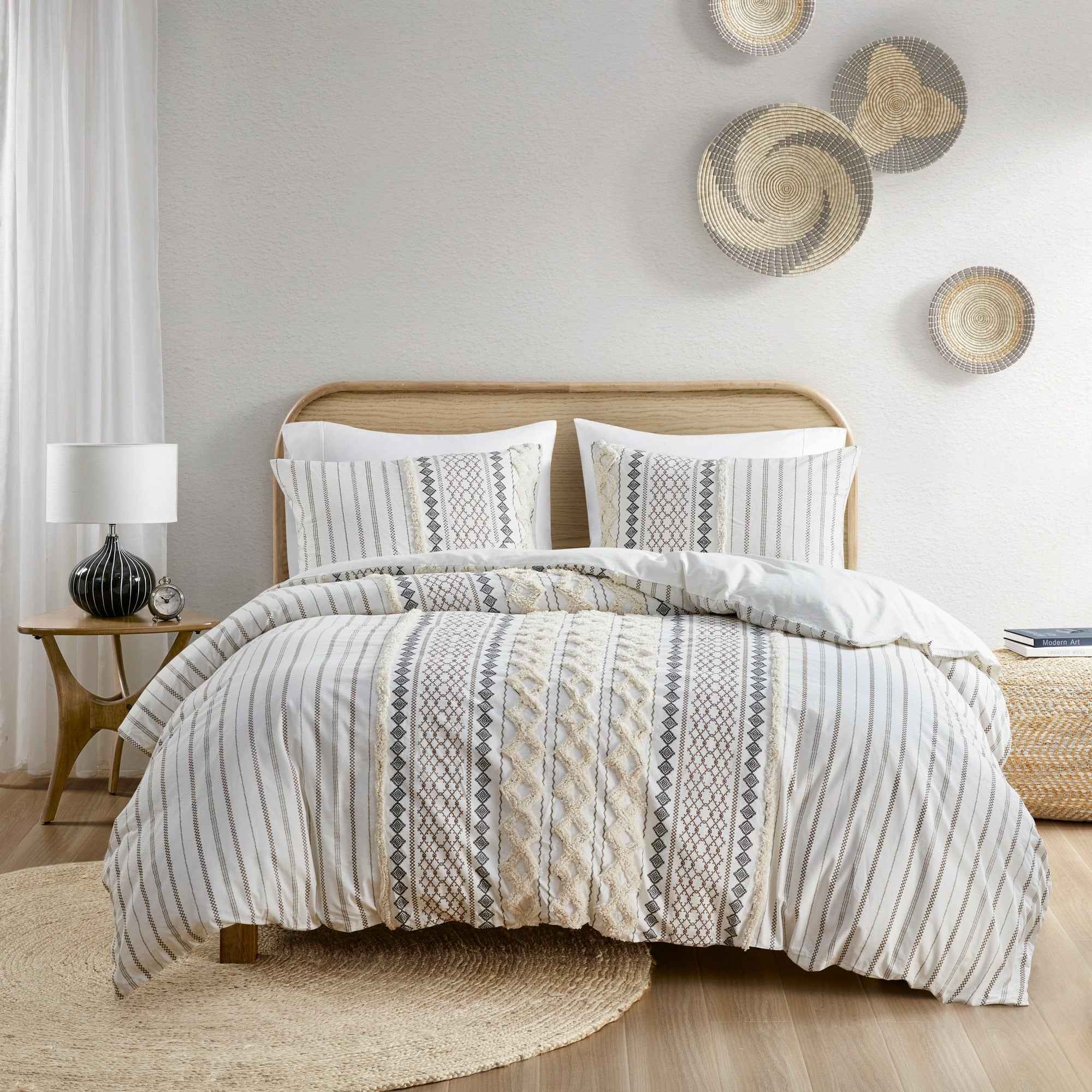 The Curated Nomad Clementina Ivory Cotton Printed Chenille 3 Piece Comforter Set