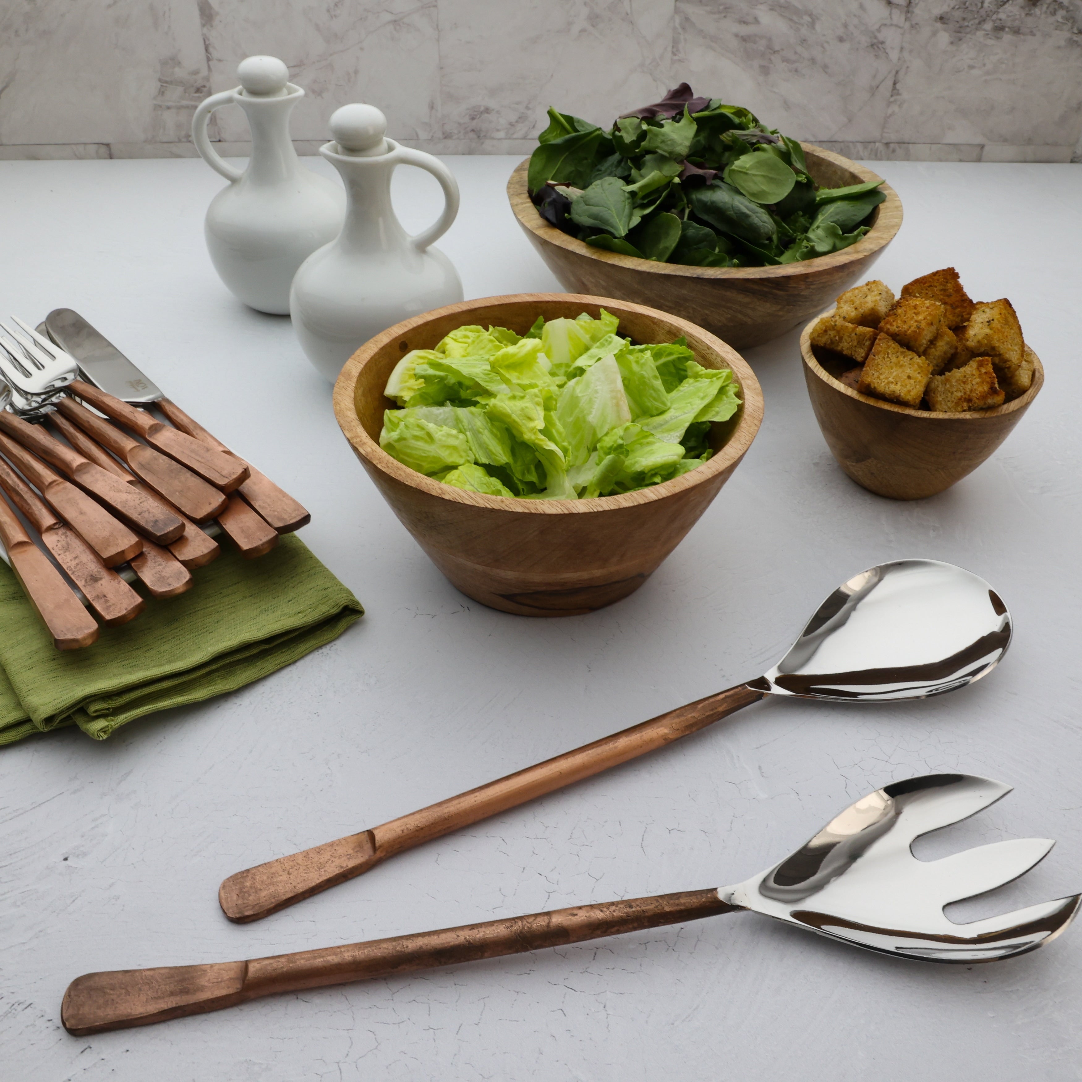 Inox Celia Design 2 Piece Copper Antique Salad Serving Set