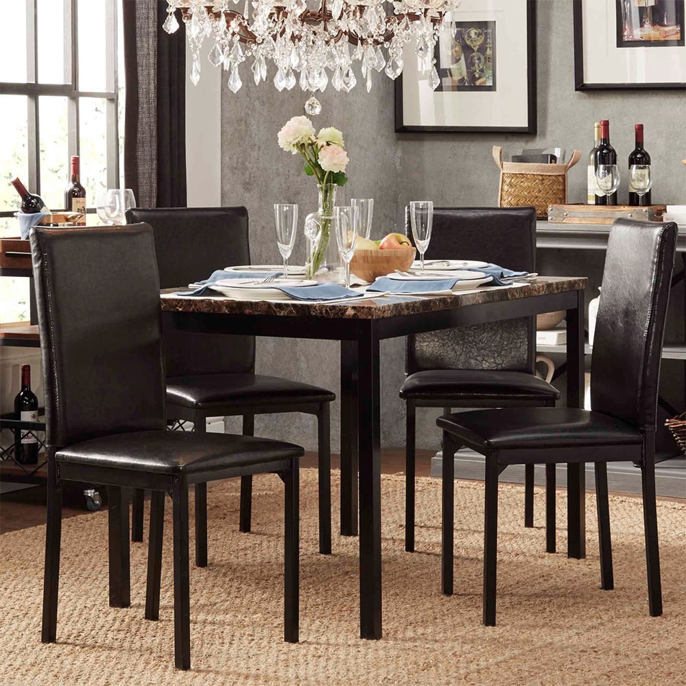 Darcy Faux Marble Top Black Metal 5 Piece Casual Dining Set By Inspire Q Bold