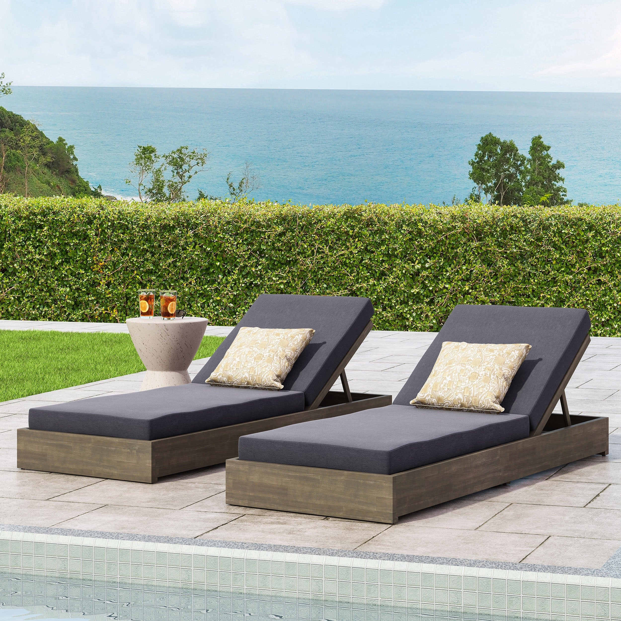 Ian Outdoor Acacia Wood Chaise Lounge With Cushion Set Of 2 By Christopher Knight Home