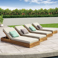 Ian Outdoor Acacia Wood Chaise Lounge With Cushion Set Of 4 By Christopher Knight Home