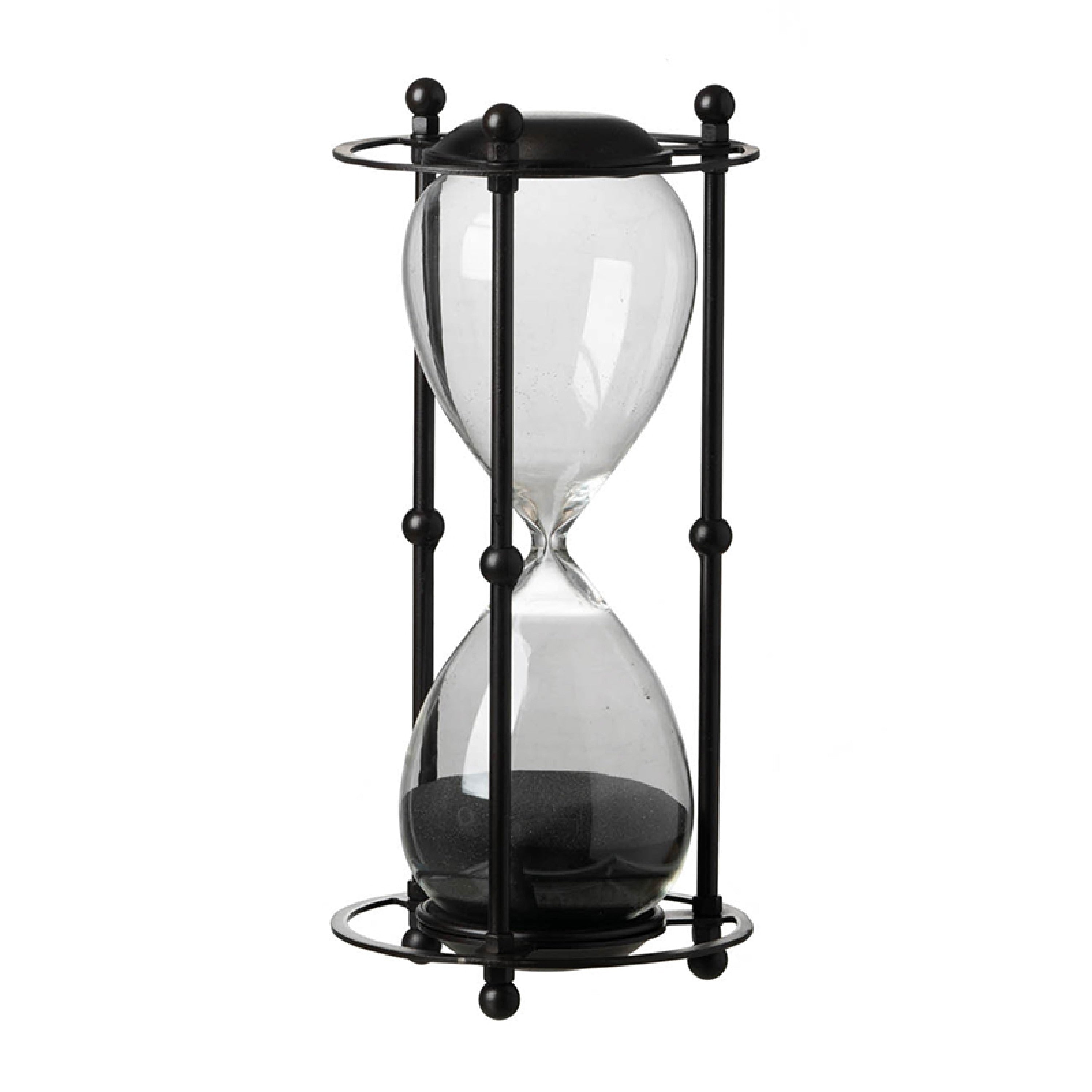 Iaon Hourglass Timer With Black Sand And Iron Stand Tabletop 13 Inch