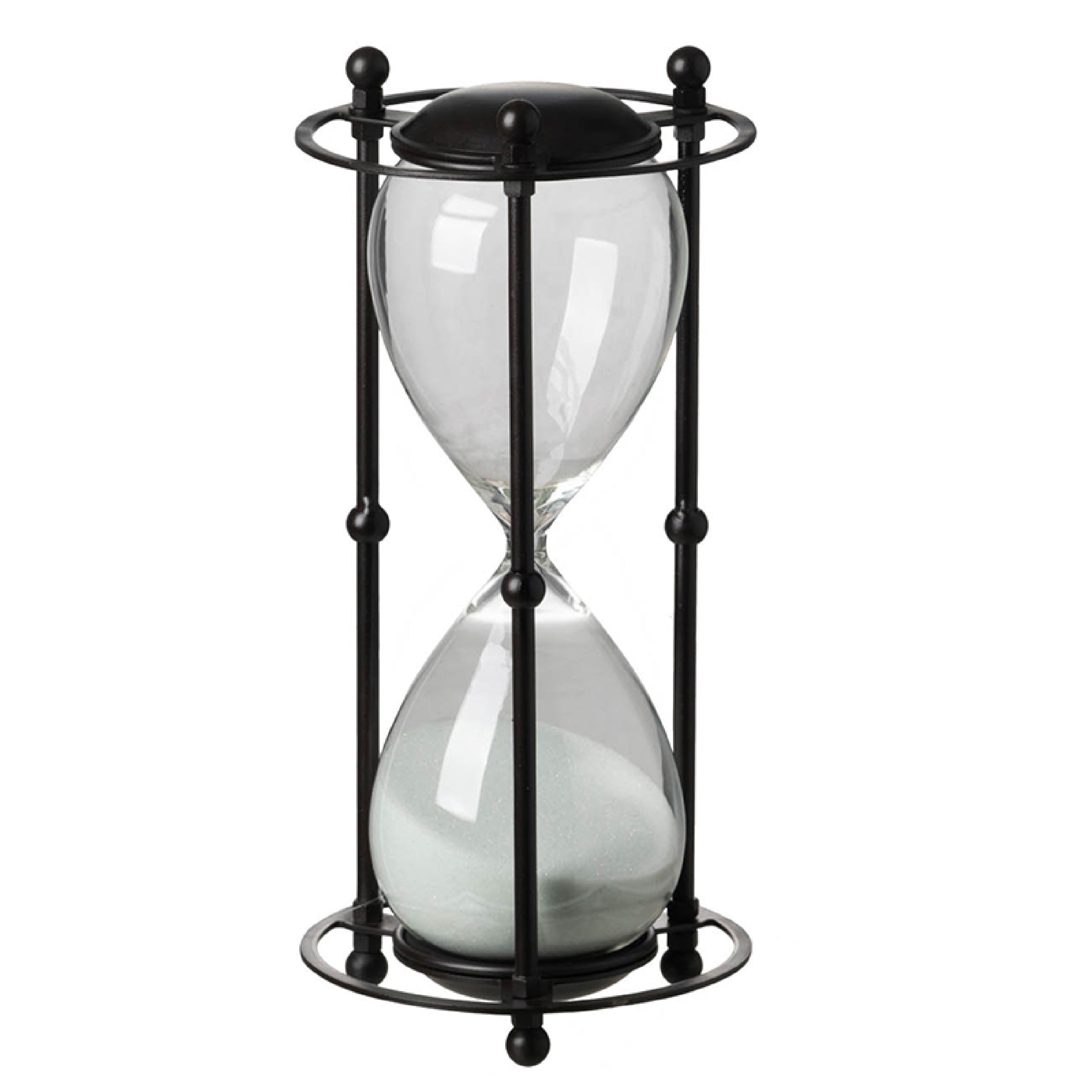 Iaon Hourglass Timer With White Sand Tabletop 13 Inch Black Iron Stand