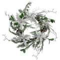Iced White Poinsettia Artificial Christmas Wreath 22 Inch Unlit