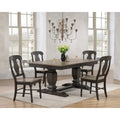 Iconic Furniture 42 X64 X82 Double Pedestal Transitional Antiqued Grey Stone Black Stone Napoleon Back 5 Piece Dining Set
