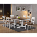 Iconic Furniture 42 X64 X82 Double Pedestal Transitional Distressed Cocoa Brown Cotton White Dinning Side Chair 7 Piece Set