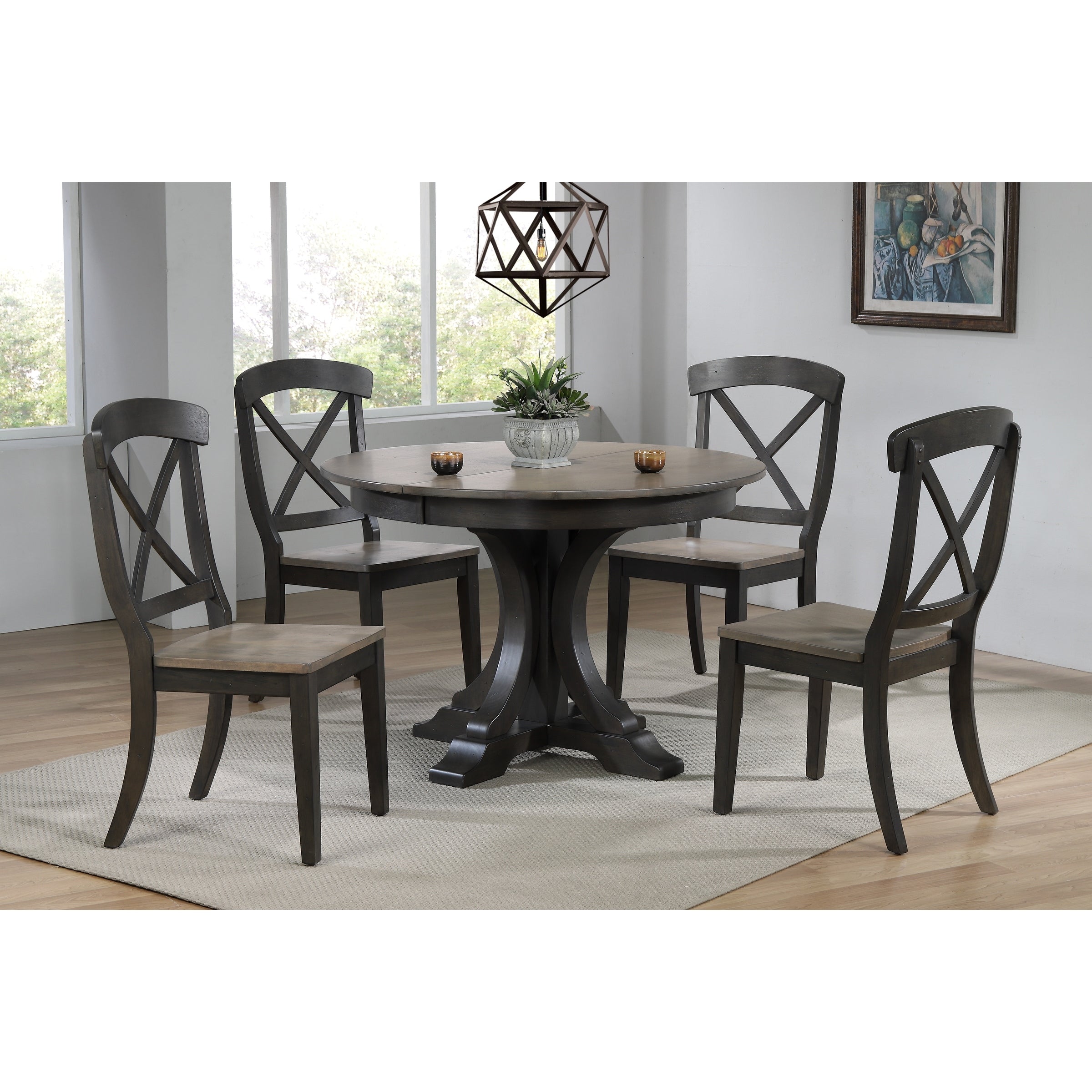 Iconic Furniture 45 X45 X63 Deco Antiqued Grey Stone Black Stone Transitional X Back 5 Piece Dining Set