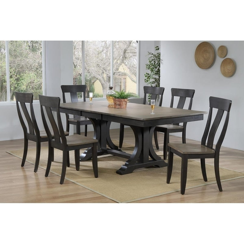Iconic Furniture Co 42 X64 X82 Double Pedestal Deco Antique Grey Stone Black Stone Panel Back 7 Piece Dining Set