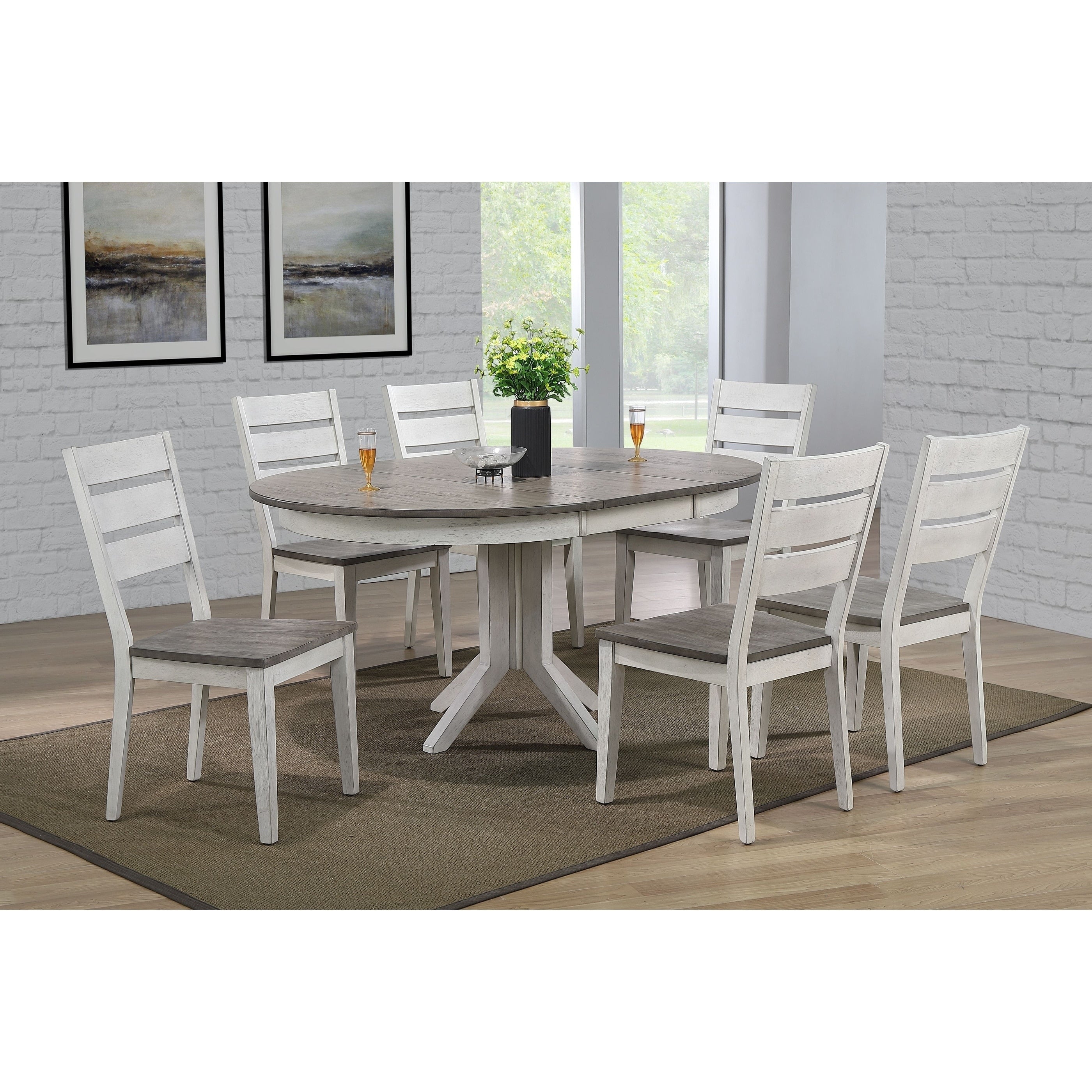 The Gray Barn Avalon 7 Piece Dining Set In Ash And Stormy White With Ladderback Chairs