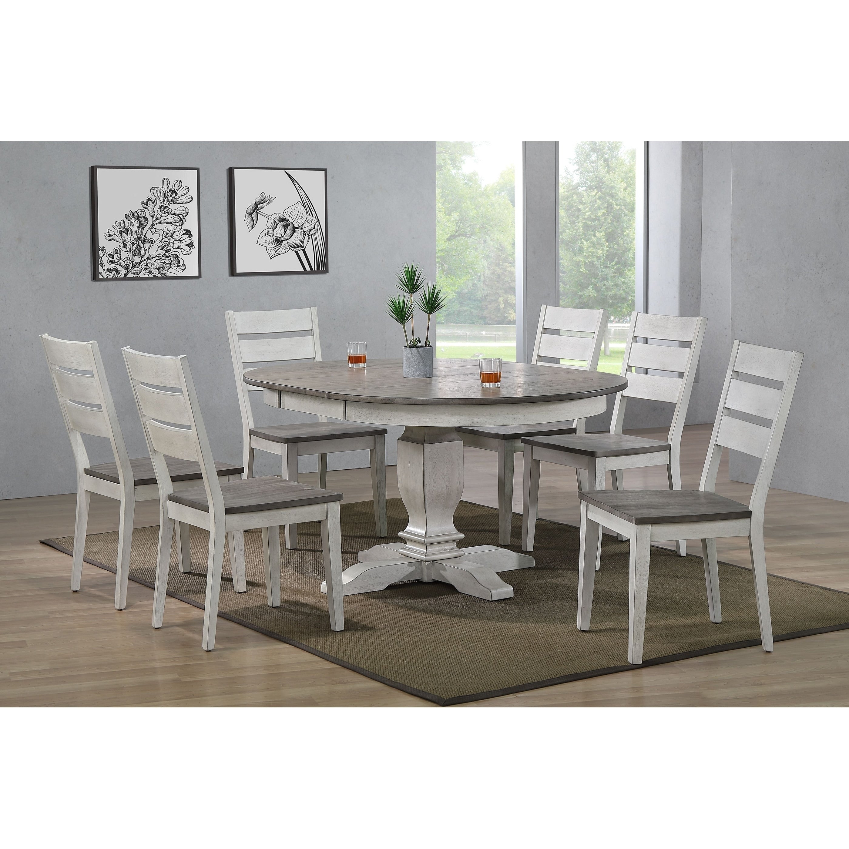 The Gray Barn Avalon 7 Piece Dining Set In Stormy White And Ash With Ladderback Chairs